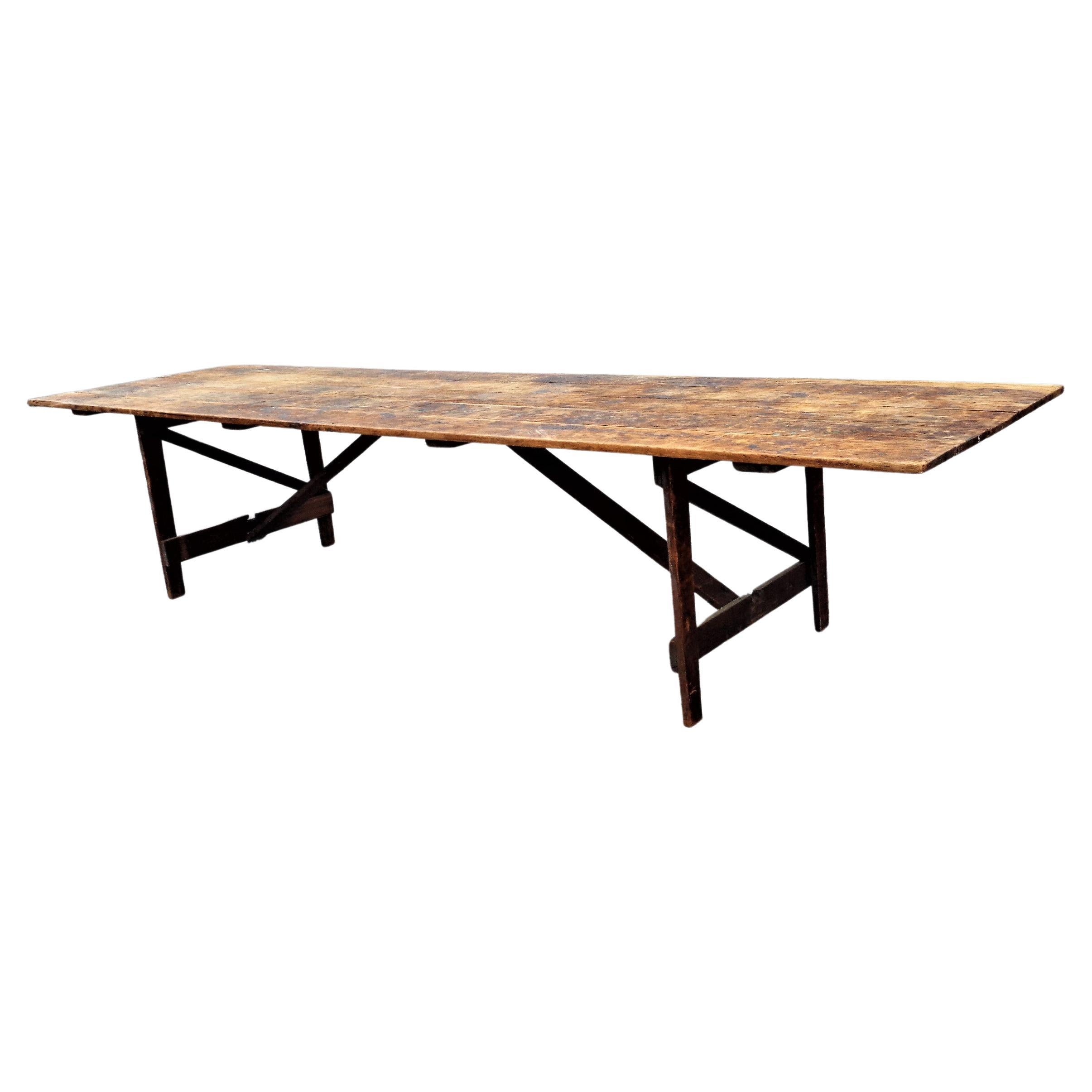 Antique American Eleven Foot Long Folding Farm Table For Sale