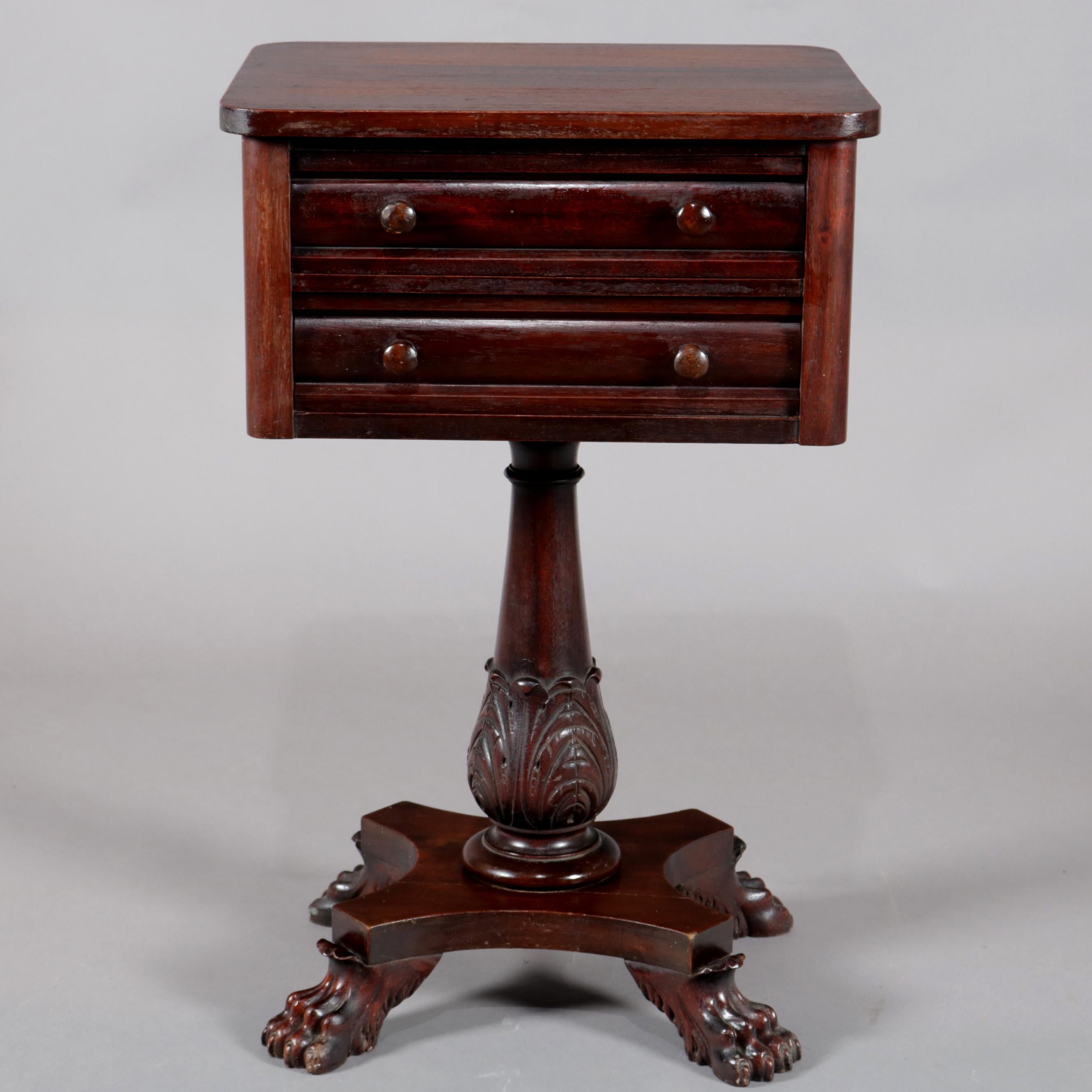 Antique American Empire Acanthus Carved Mahogany 2-Drawer Side Stand, circa 1870 In Good Condition In Big Flats, NY