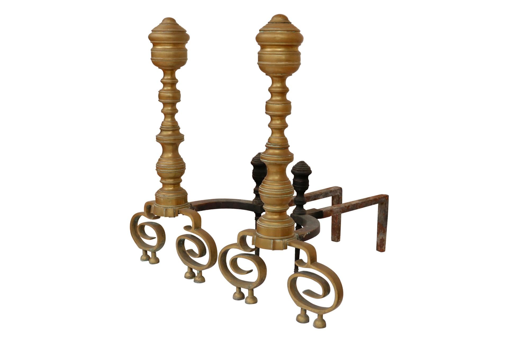Antique American Empire Andirons, a Pair In Good Condition For Sale In Bradenton, FL