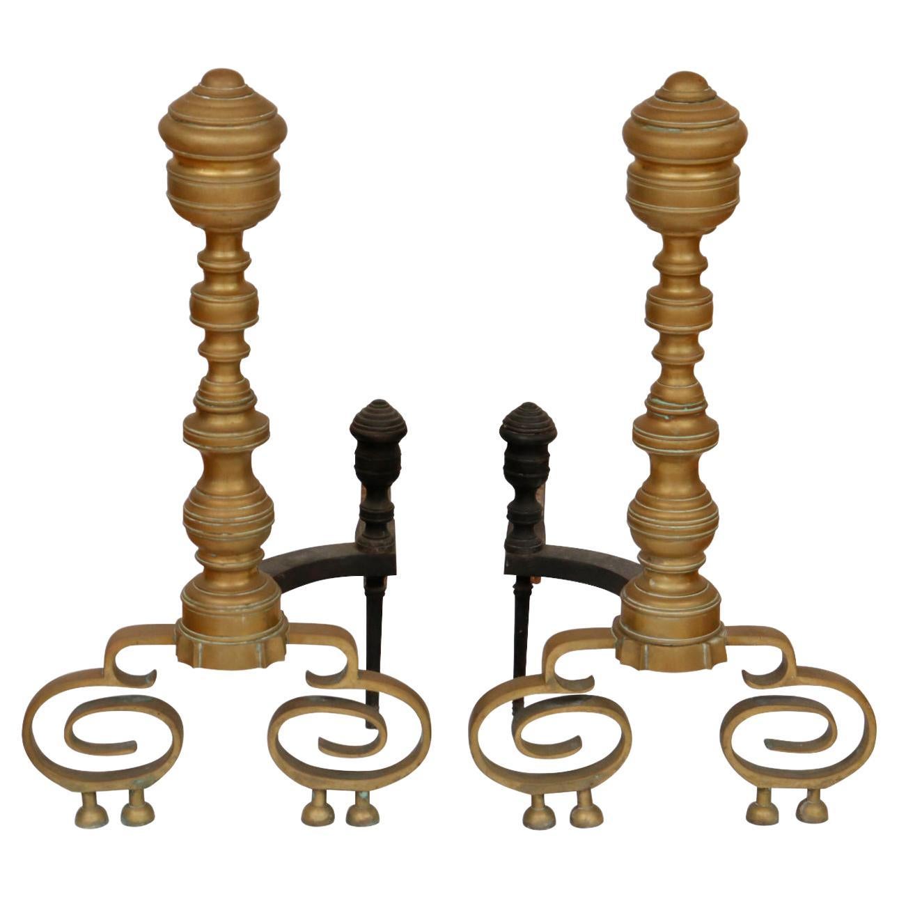 Antique American Empire Andirons, a Pair