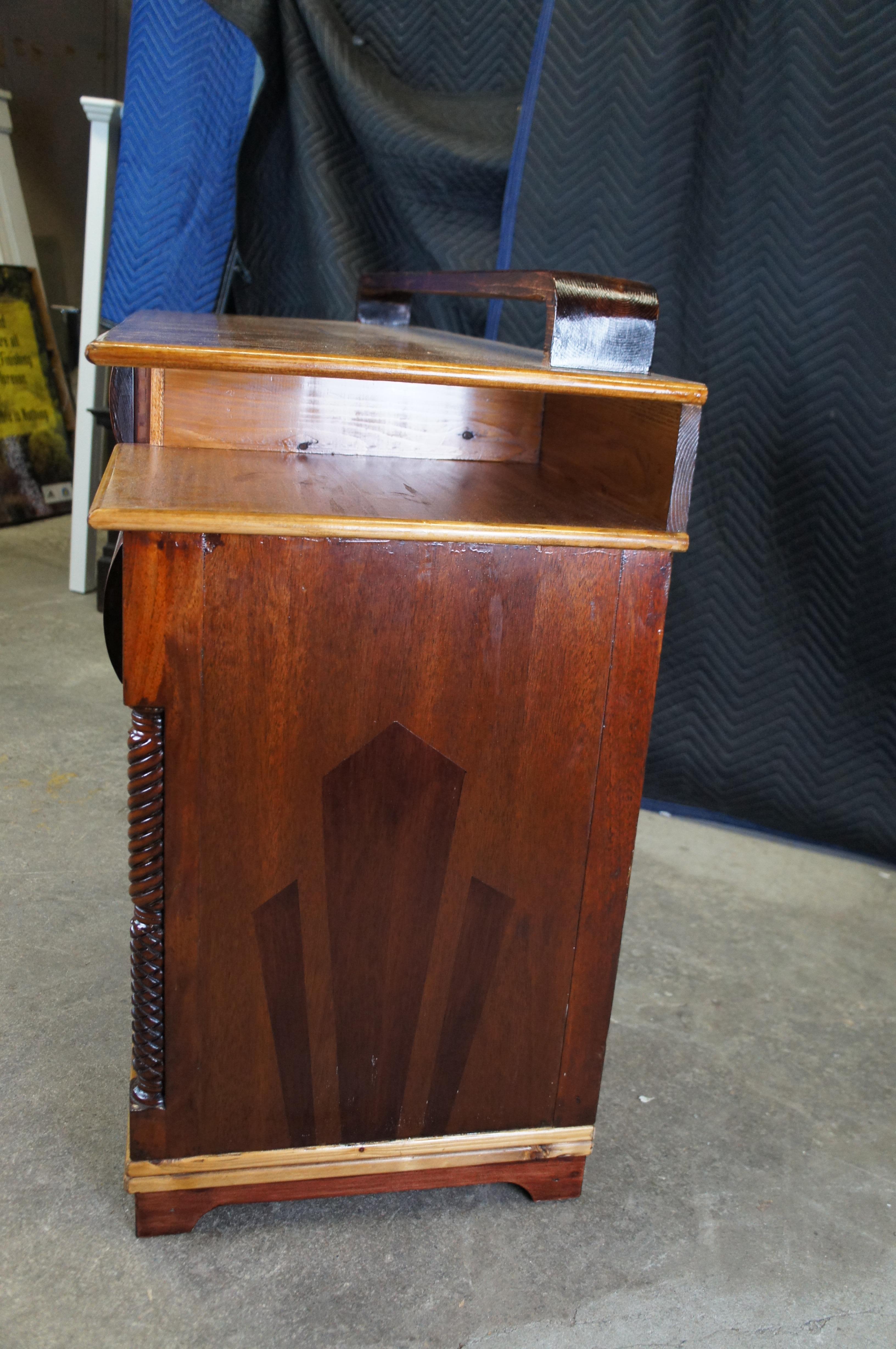 Antiguo Escritorio Americano Imperio Art Decó de Pino Caoba Flameado 49