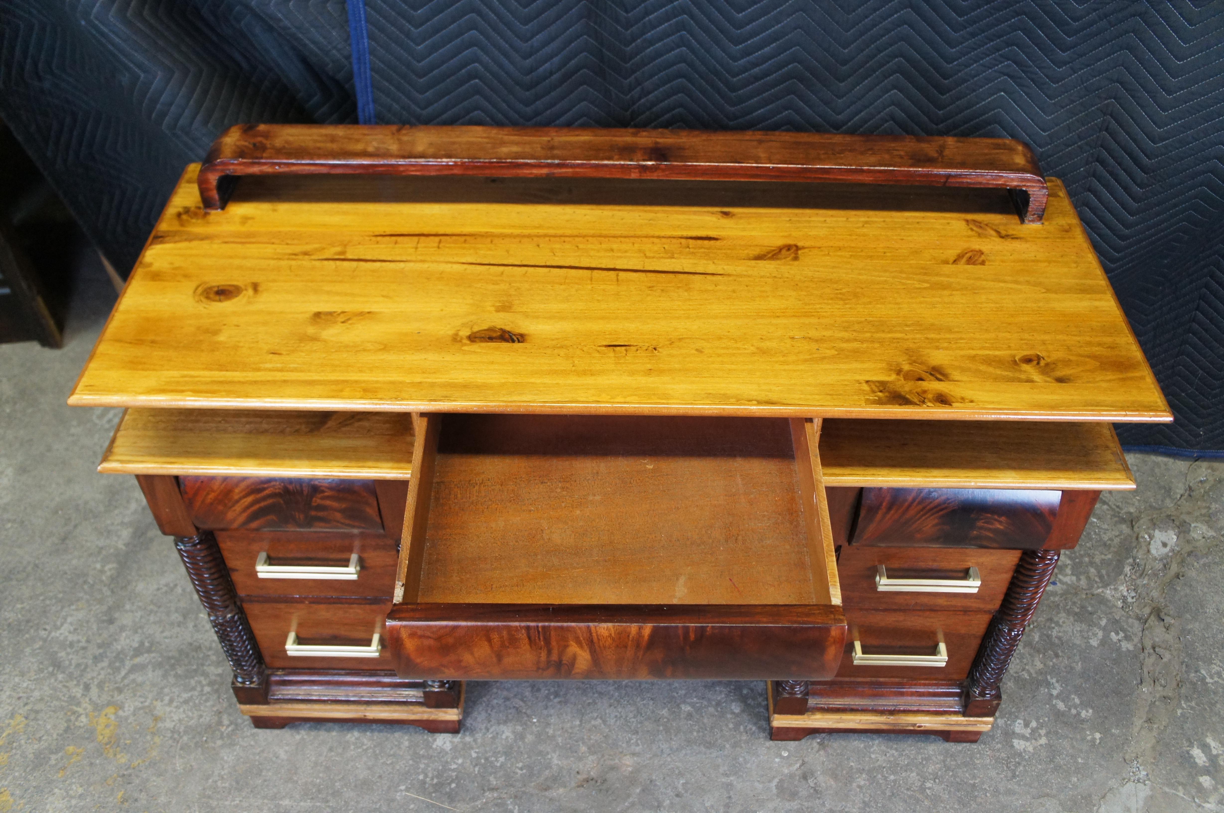 Antiguo Escritorio Americano Imperio Art Decó de Pino Caoba Flameado 49