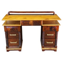 Antique American Empire Art Deco Flame Mahogany Pine Library Writing Desk 49"