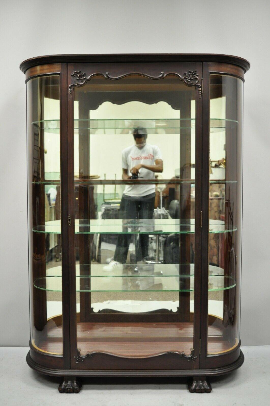 Antique American Empire Bow Glass Carved Mahogany Claw Foot China Cabinet 5