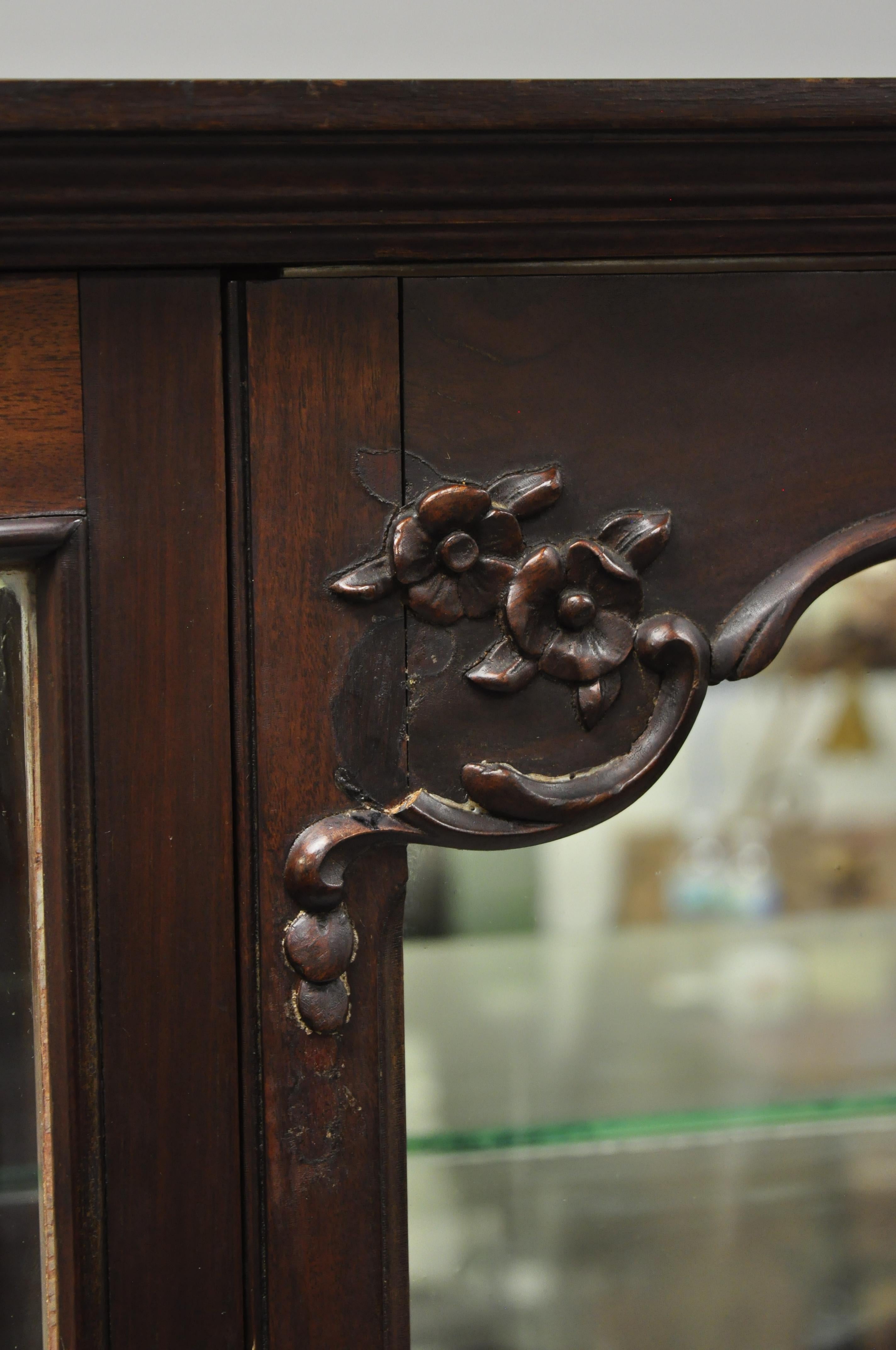 19th Century Antique American Empire Bow Glass Carved Mahogany Claw Foot China Cabinet