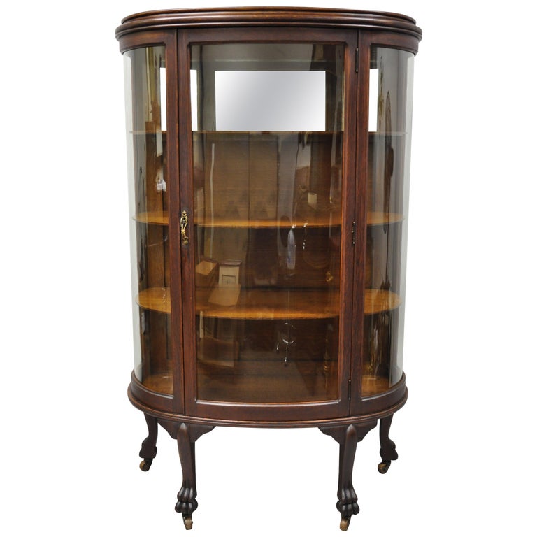 Antique American Empire Bow Glass Oak Paw Feet Mirror Back China