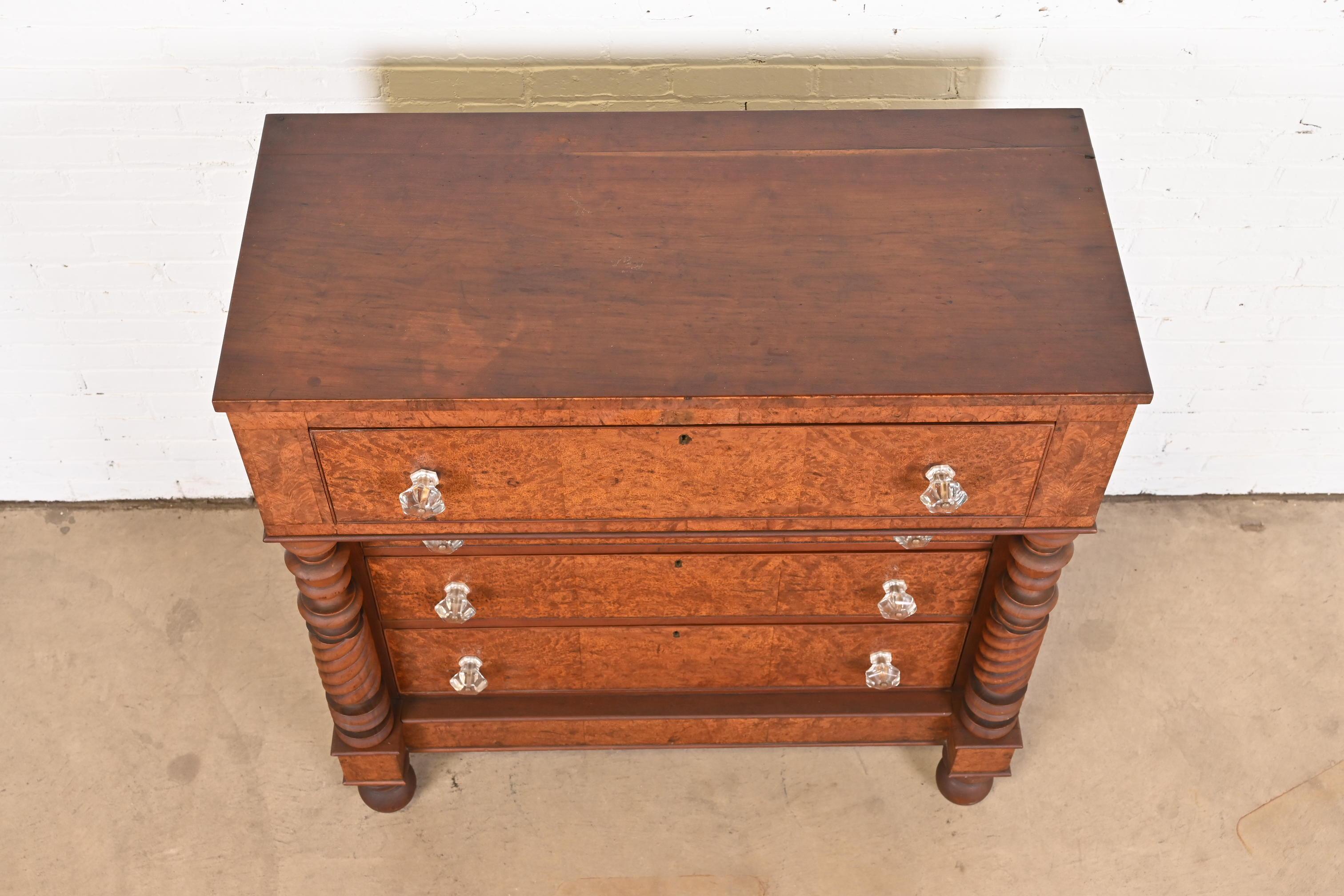 Antique American Empire Burled Mahogany Chest of Drawers, Circa 1820s For Sale 7