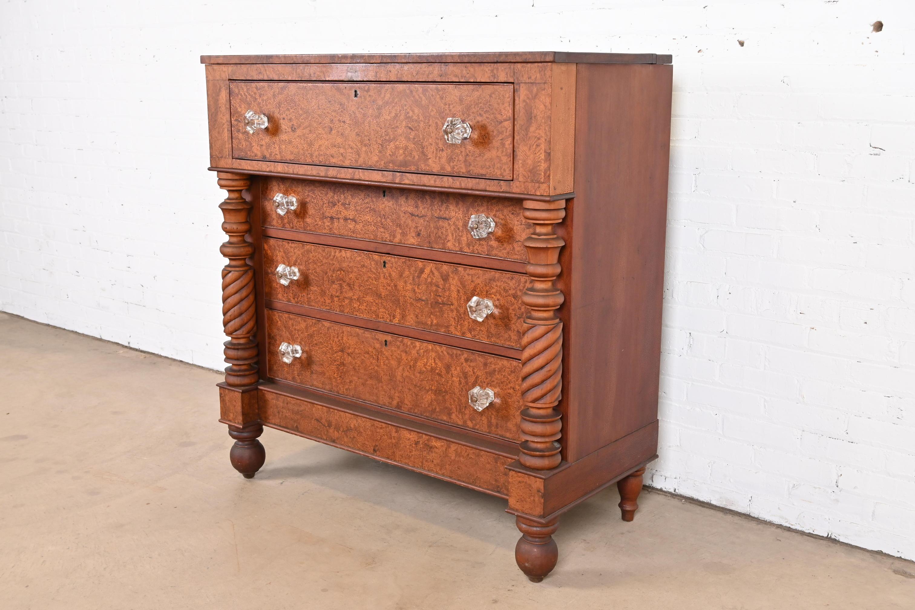 Antique American Empire Burled Mahogany Chest of Drawers, Circa 1820s For Sale 2