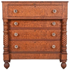 Antique American Empire Burled Mahogany Chest of Drawers, Circa 1820s