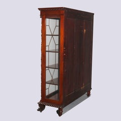 Antique American Empire Carved Acanthus and Paw Foot Mahogany China Cabinet