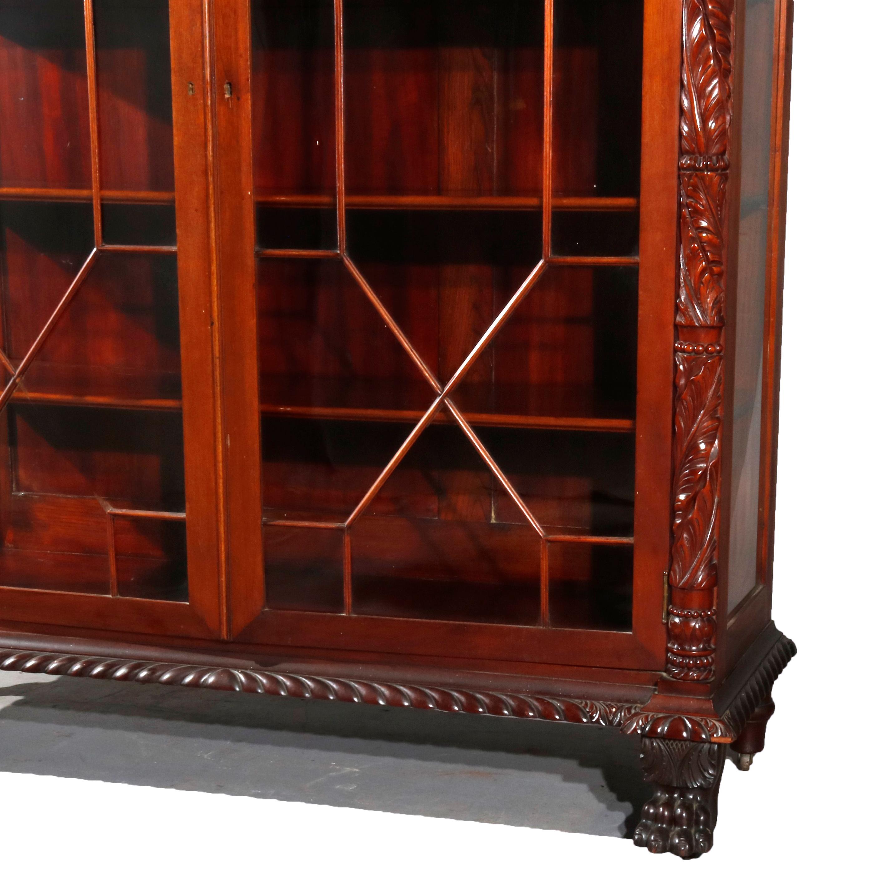 Antique American Empire Carved Acanthus and Paw Foot Mahogany China Cabinet In Good Condition In Big Flats, NY
