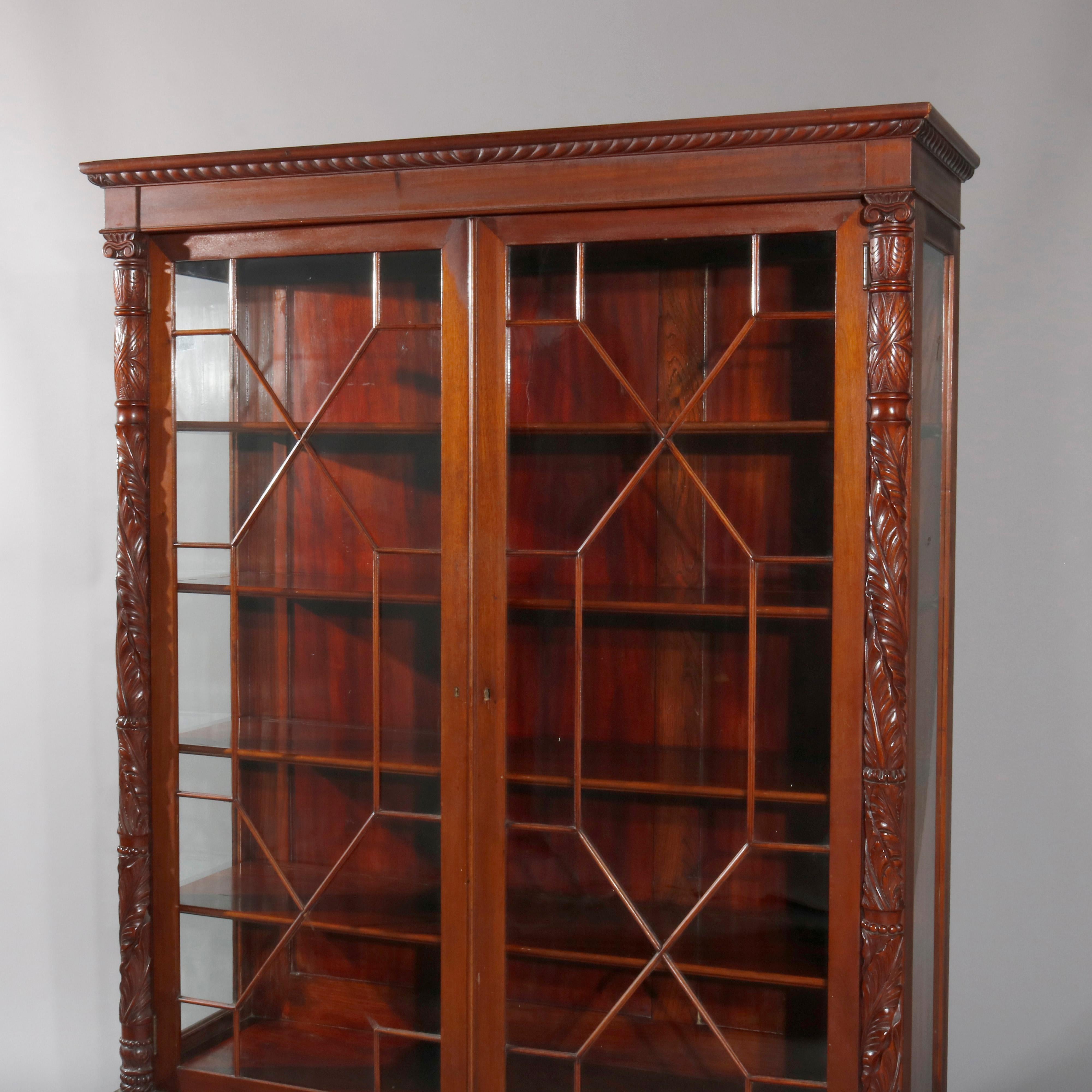 Glass Antique American Empire Carved Acanthus and Paw Foot Mahogany China Cabinet