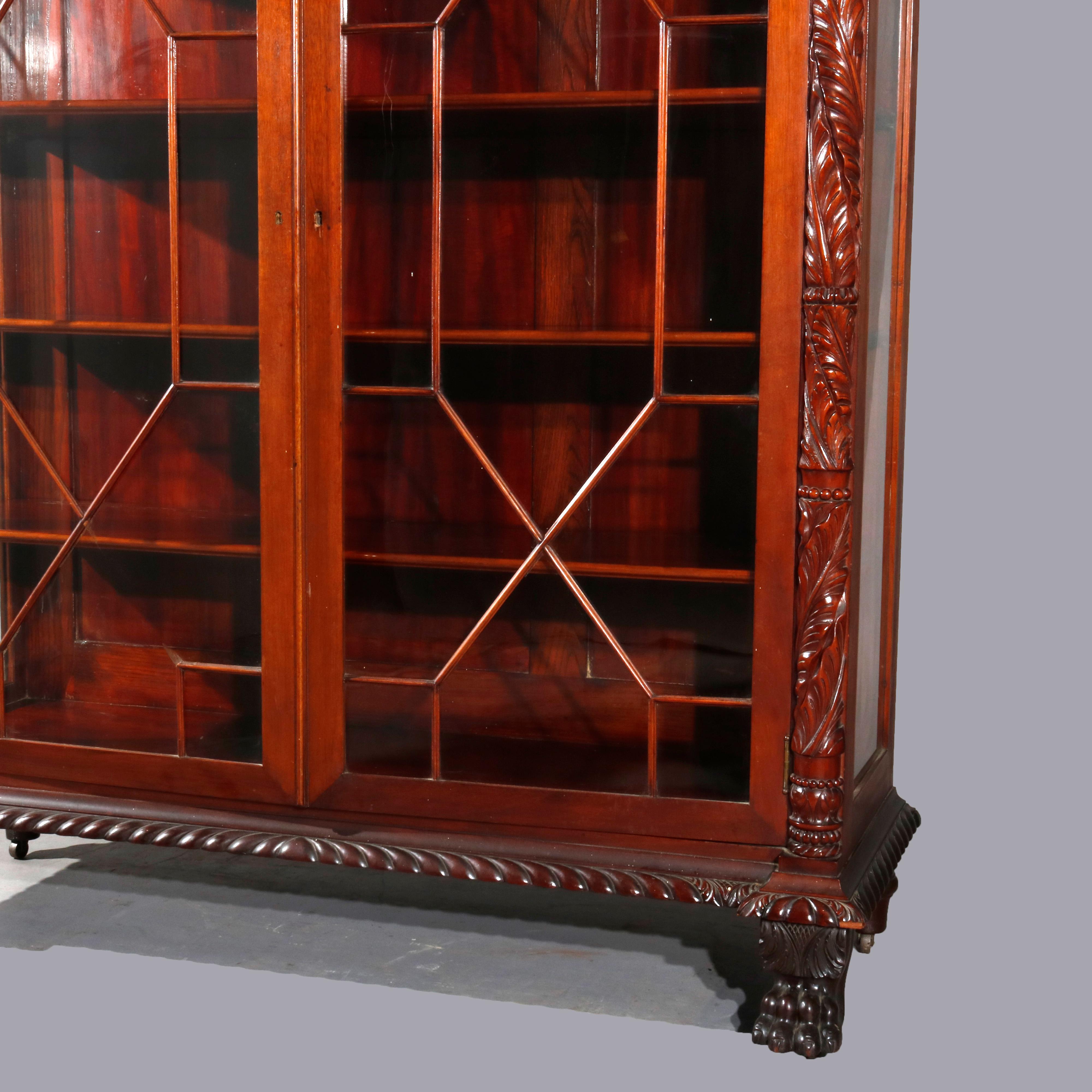 Antique American Empire Carved Acanthus and Paw Foot Mahogany China Cabinet 3