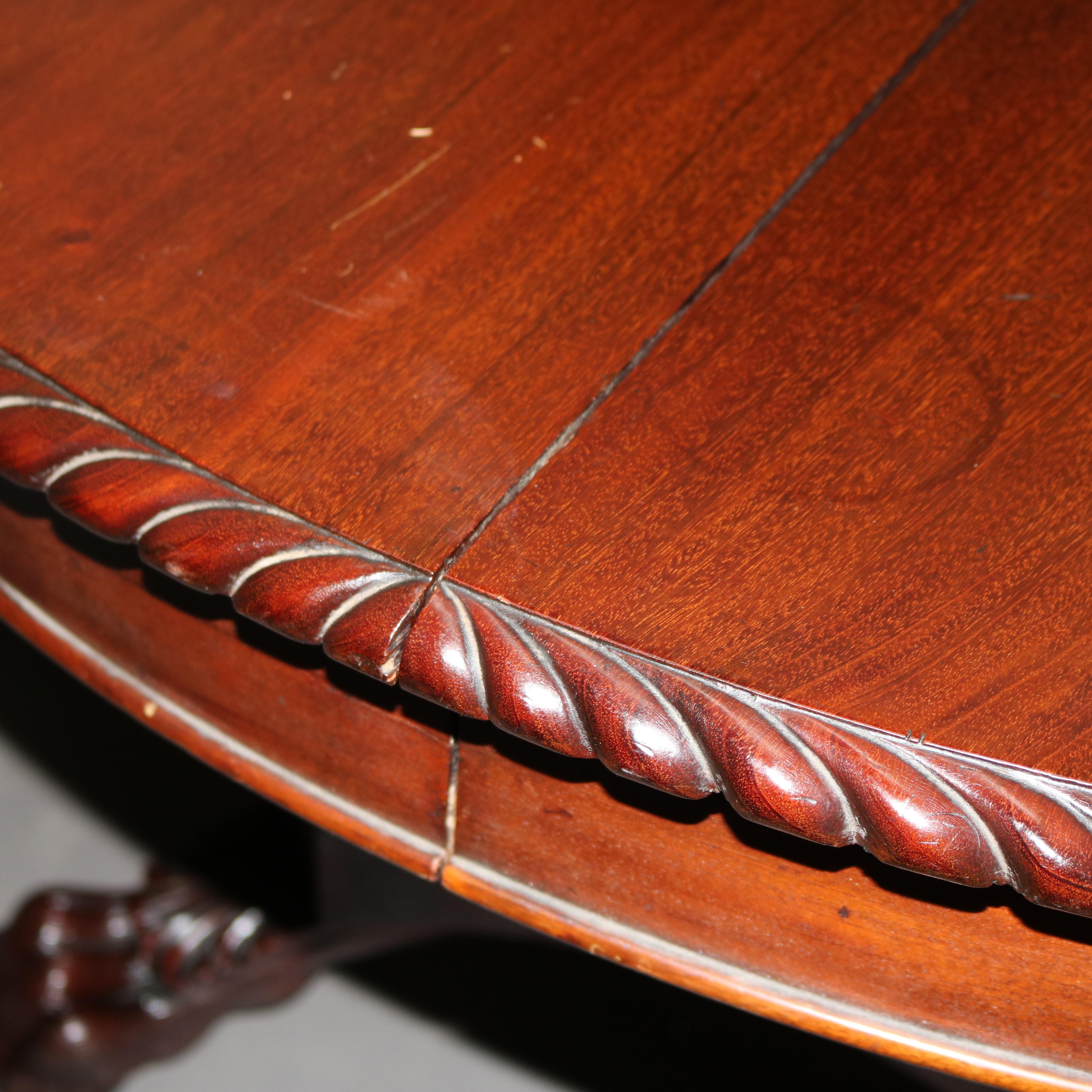 Antique American Empire Carved Flame Mahogany Banquet Table with 5 Leaves 6