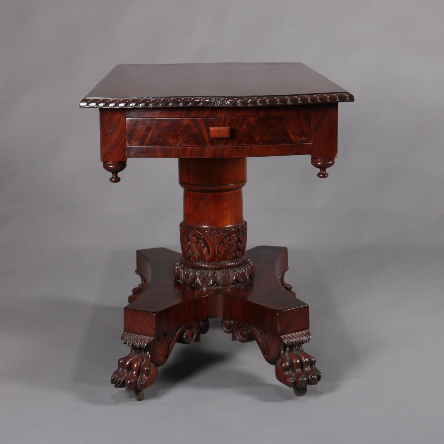 Antique American Empire Carved Flame Mahogany Double Drawer Console Table 3