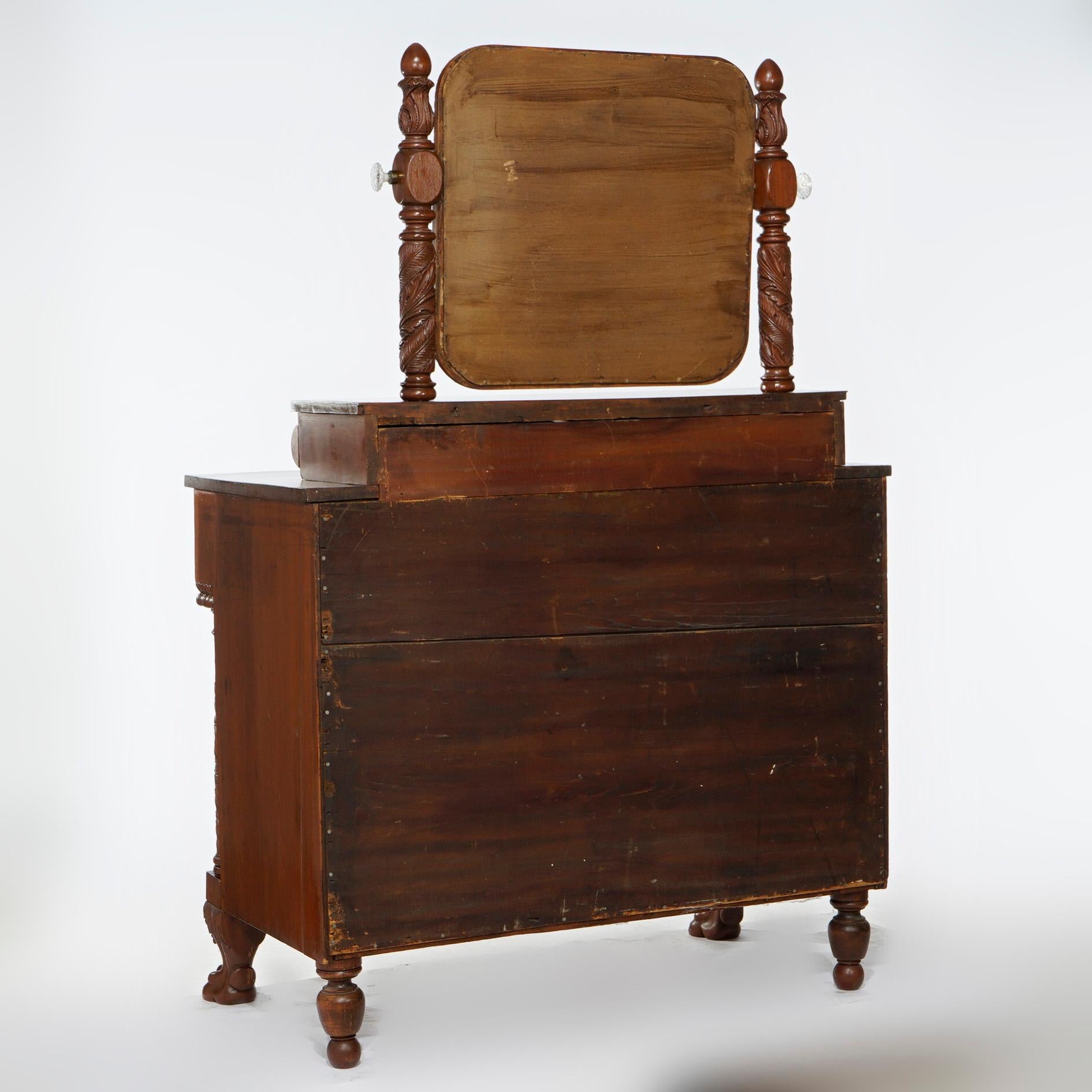 Antique American Empire Carved Flame Mahogany Dresser with Mirror, Circa 1840 For Sale 10