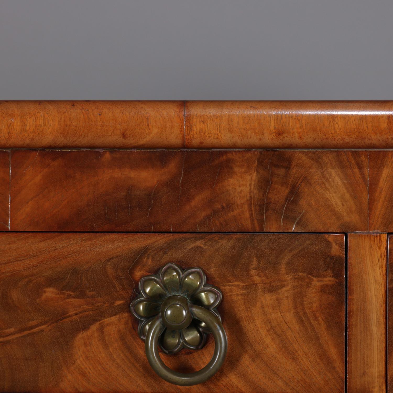 Hand-Carved Antique American Empire Carved Flame Mahogany Jackson Linen Press, circa 1830