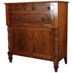 Antique American Empire Carved Flame Mahogany Jackson Linen Press, circa 1830