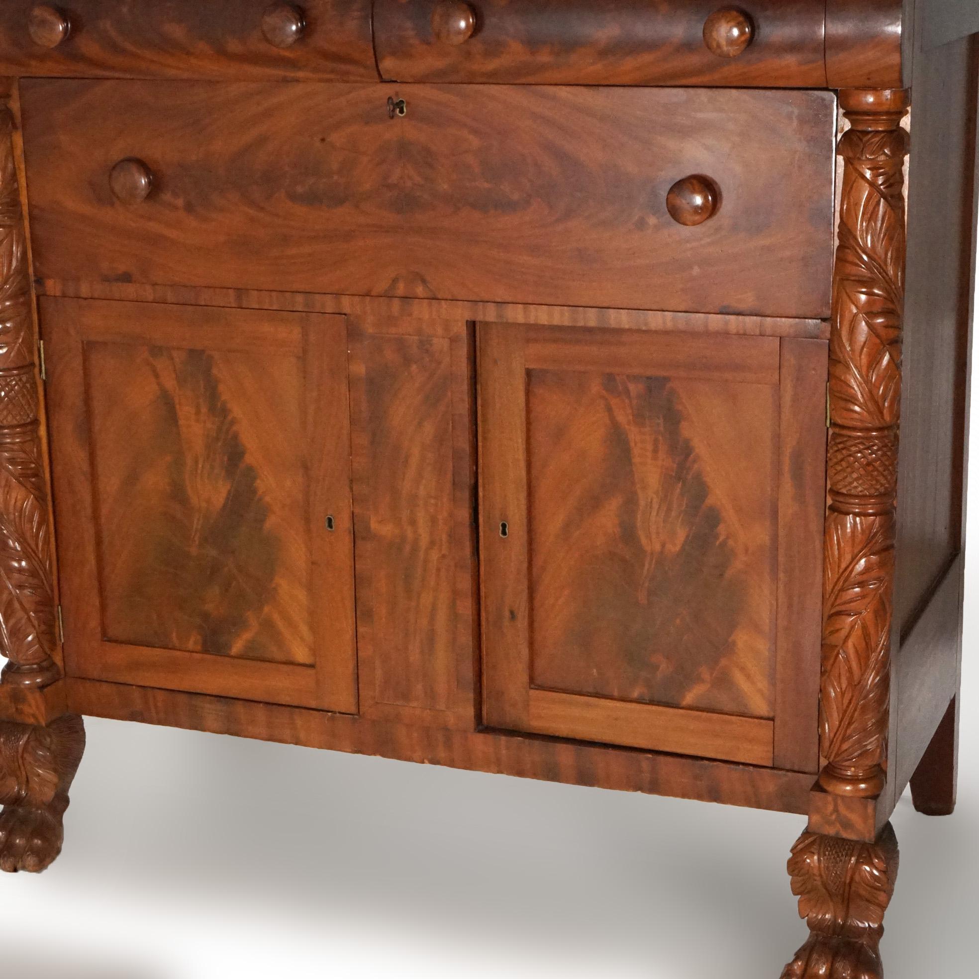Antique American Empire Carved Flame Mahogany Linen Chest, circa 1860 9