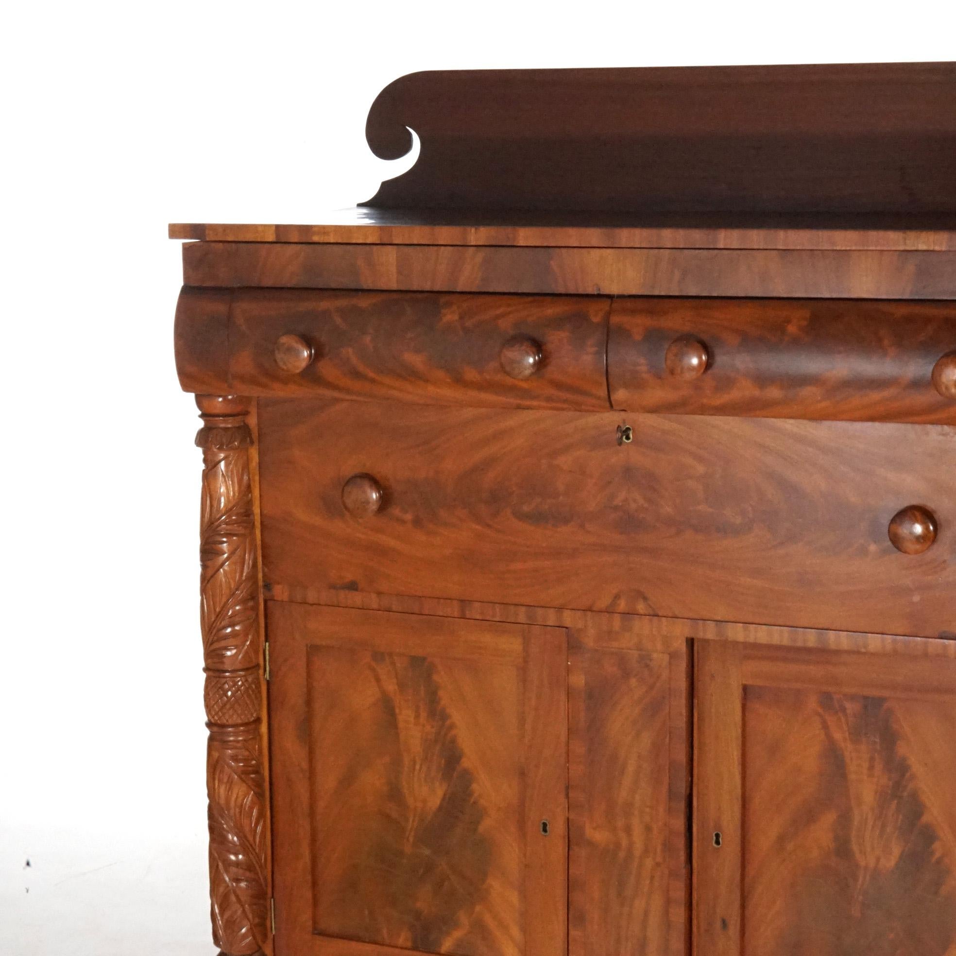 19th Century Antique American Empire Carved Flame Mahogany Linen Chest, circa 1860