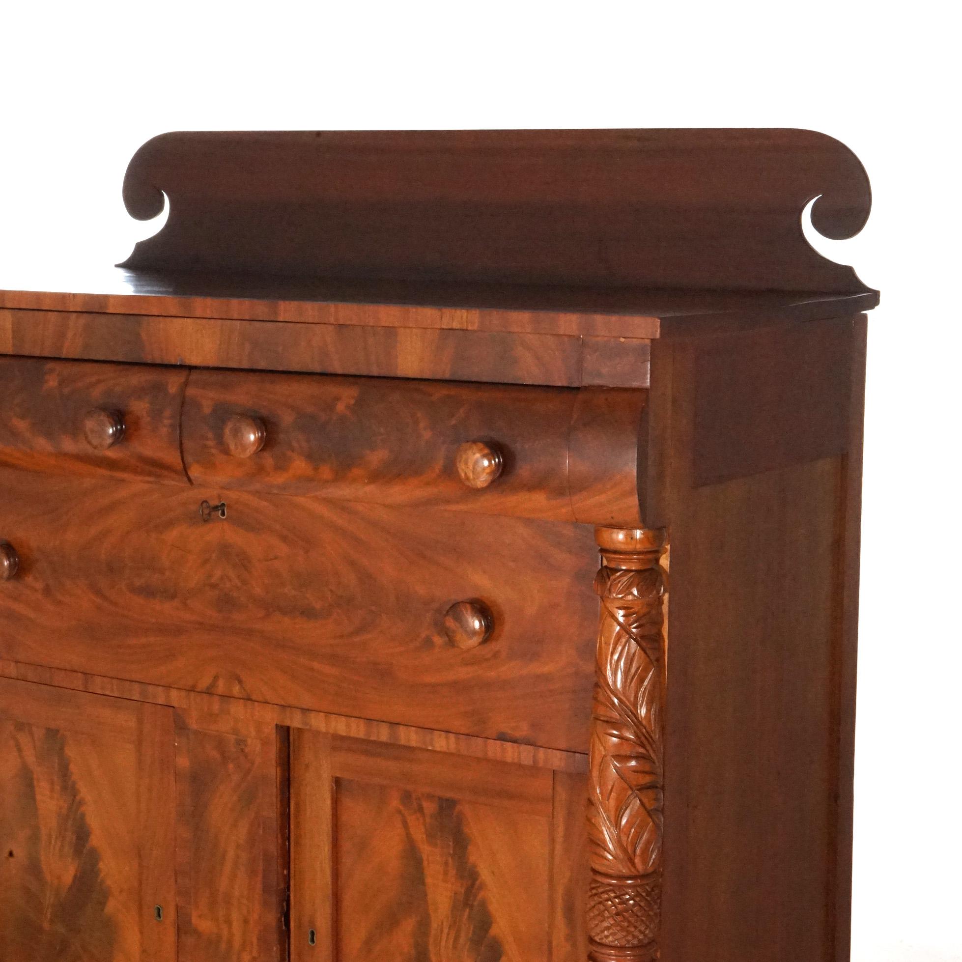 Antique American Empire Carved Flame Mahogany Linen Chest, circa 1860 1