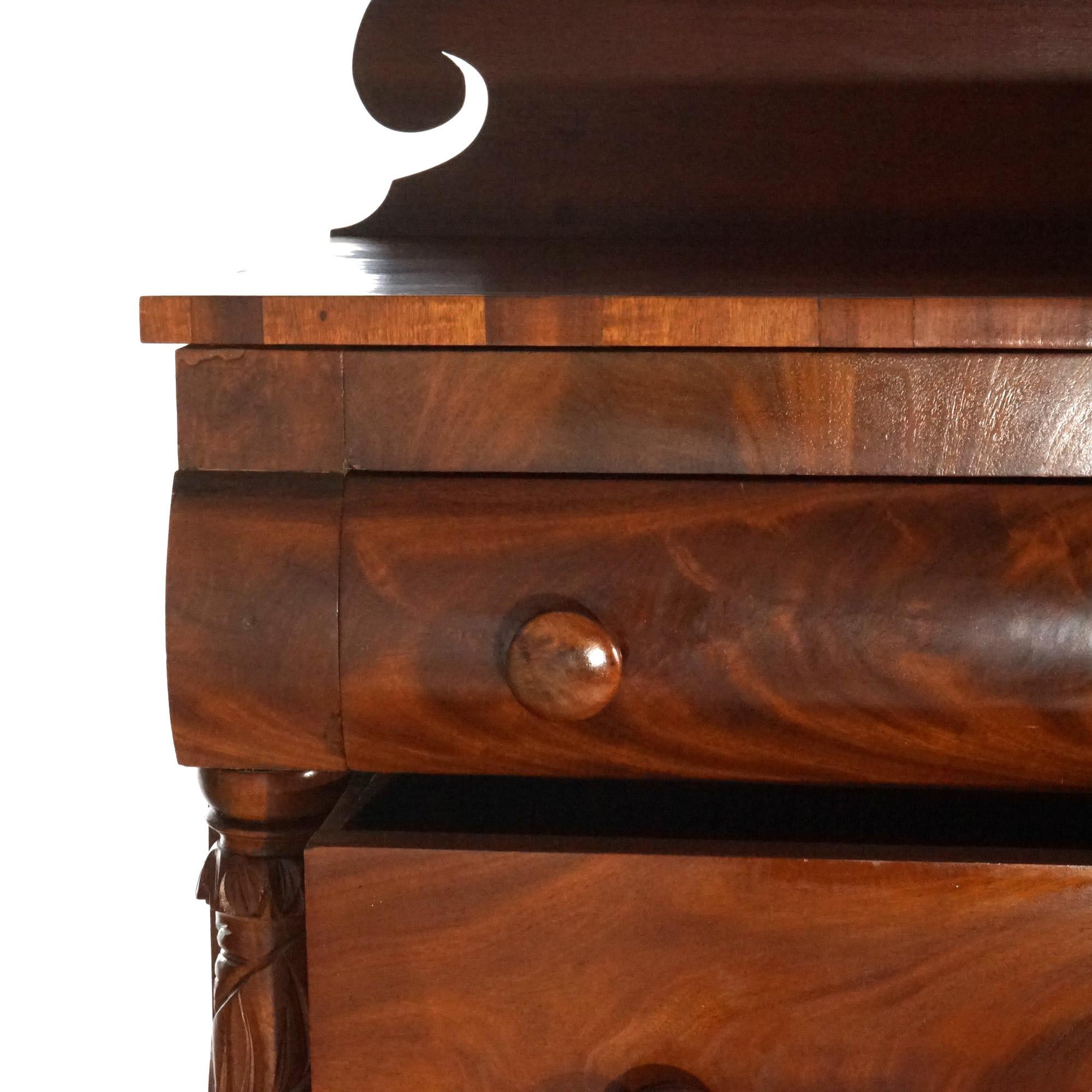 Antique American Empire Carved Flame Mahogany Linen Chest, circa 1860 2