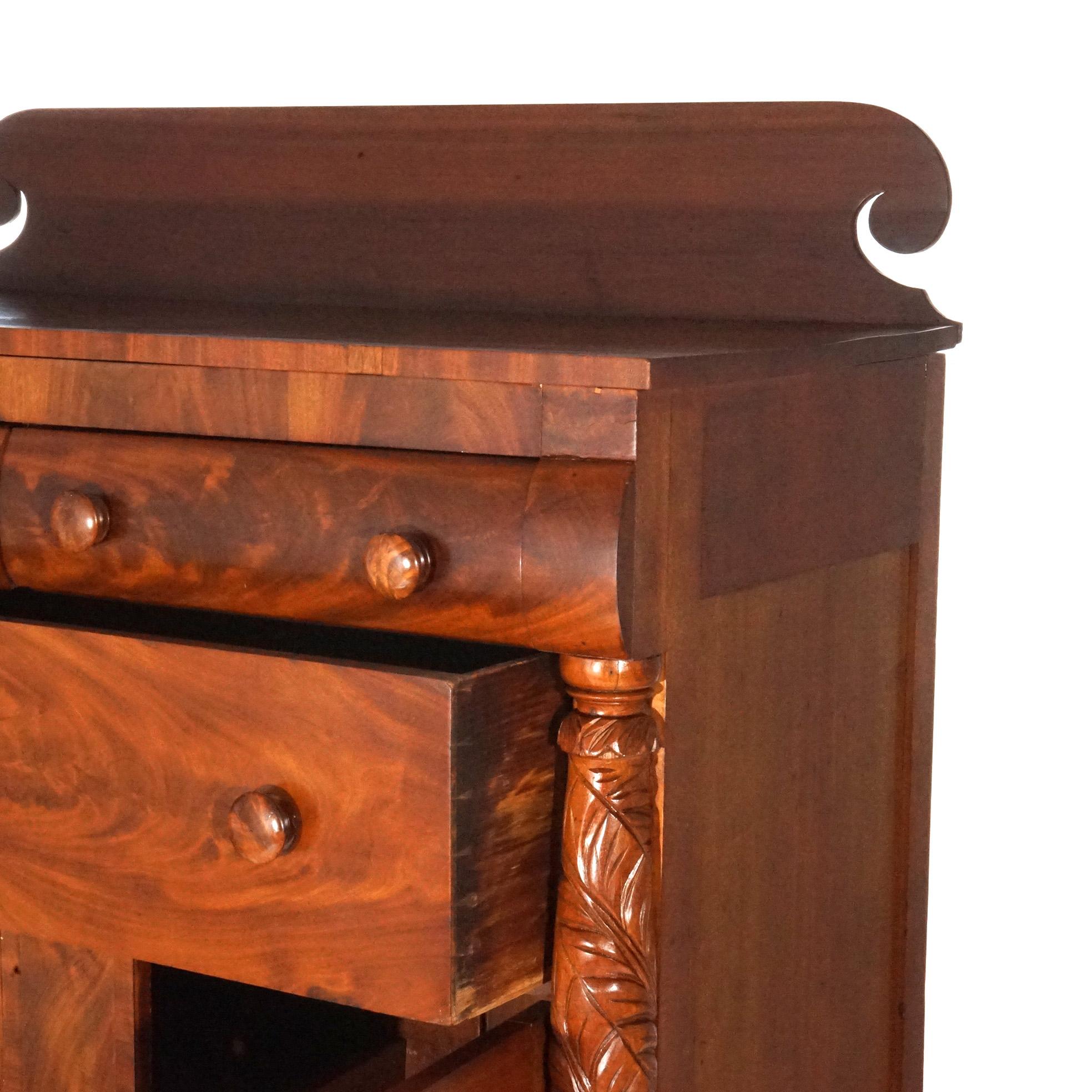 Antique American Empire Carved Flame Mahogany Linen Chest, circa 1860 3