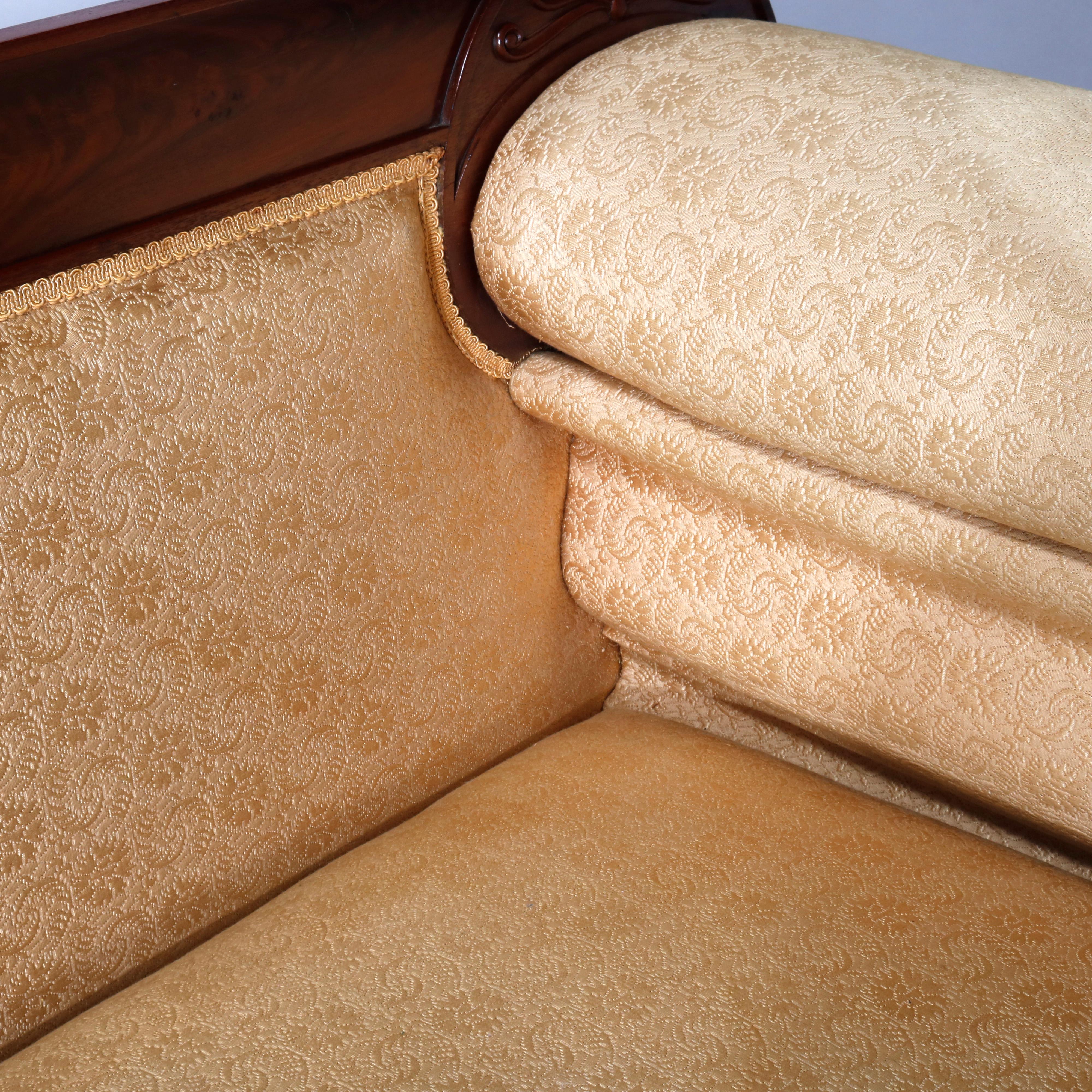 Antique American Empire Carved Flame Mahogany Quervelle School Sofa, circa 1830 3