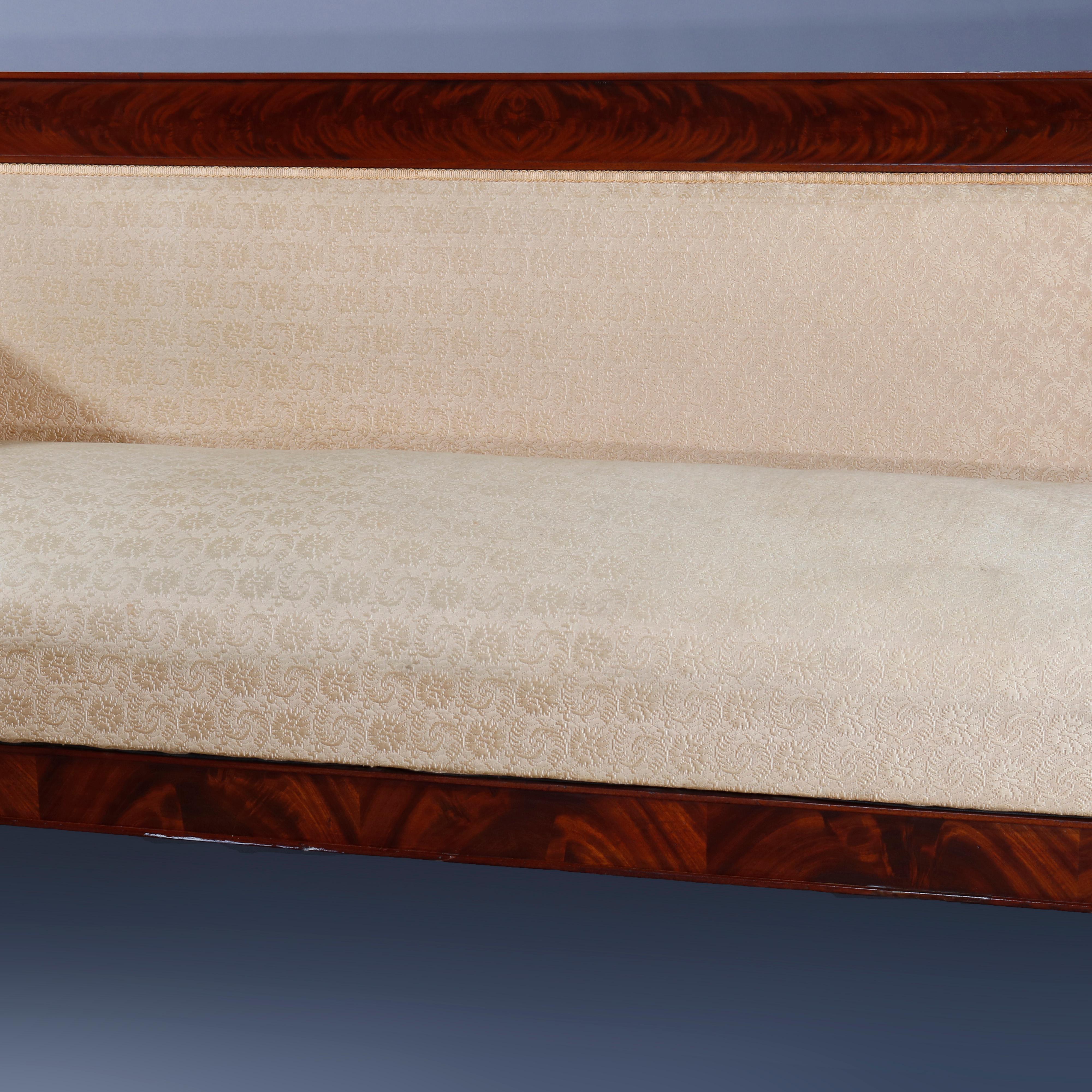 Antique American Empire Carved Flame Mahogany Quervelle School Sofa, circa 1830 1