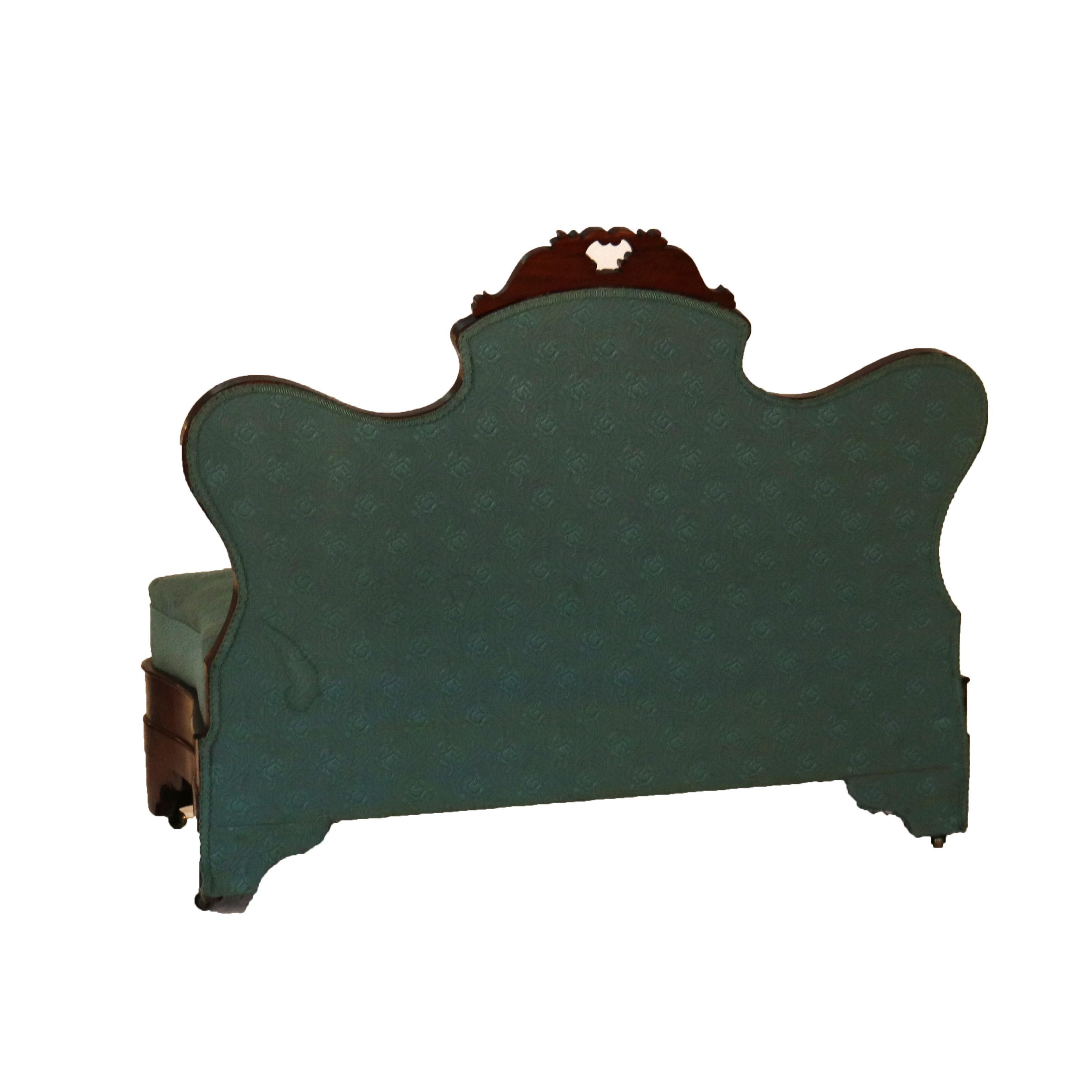 Antiguo Banco Imperio Americano de Caoba Tallada y Tapizado C1850 en venta 2