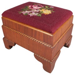 Antique American Empire Carved Mahogany and Needlepoint Footstool, 20th Century