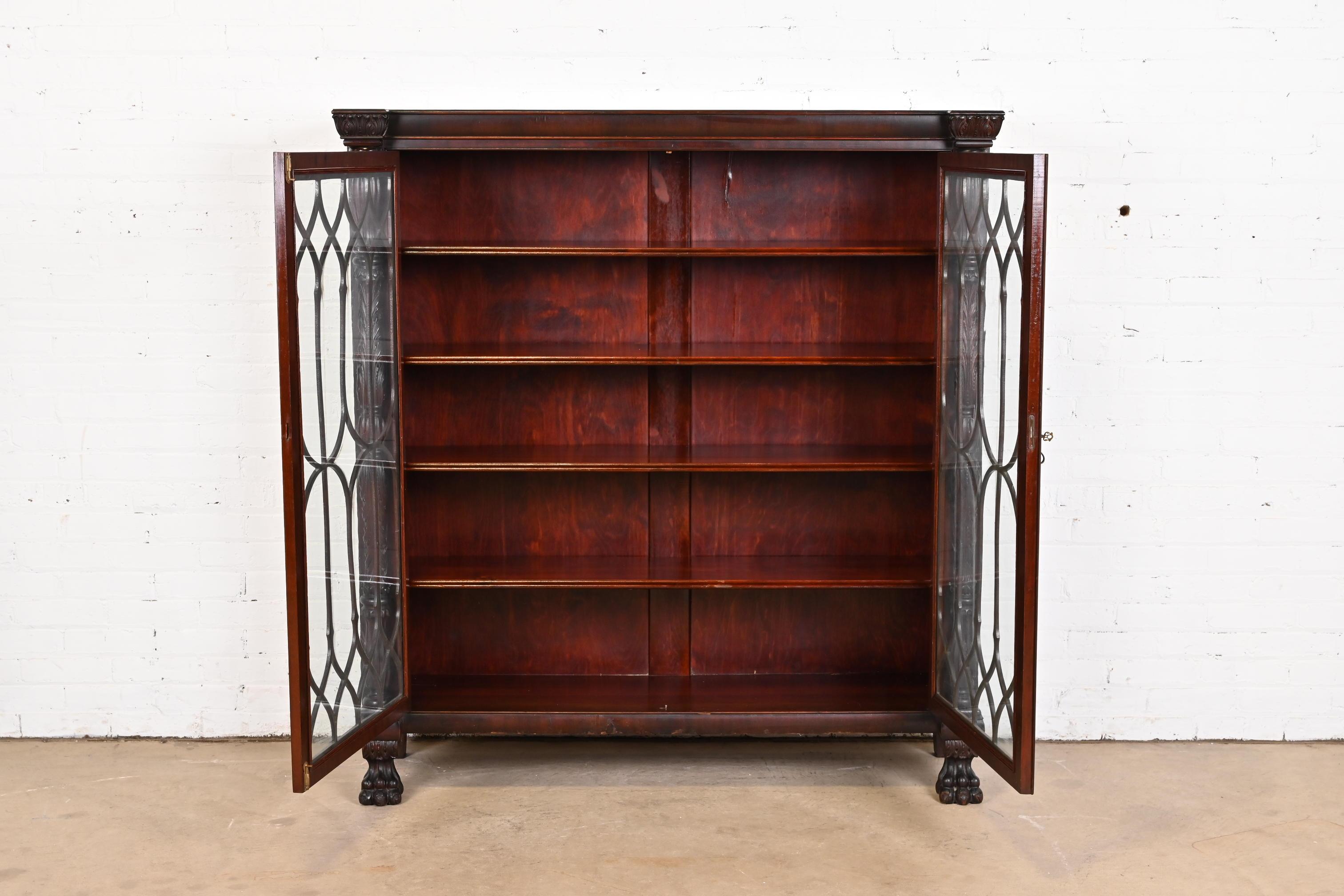19th Century Antique American Empire Carved Mahogany Bookcase in the Manner of R.J. Horner