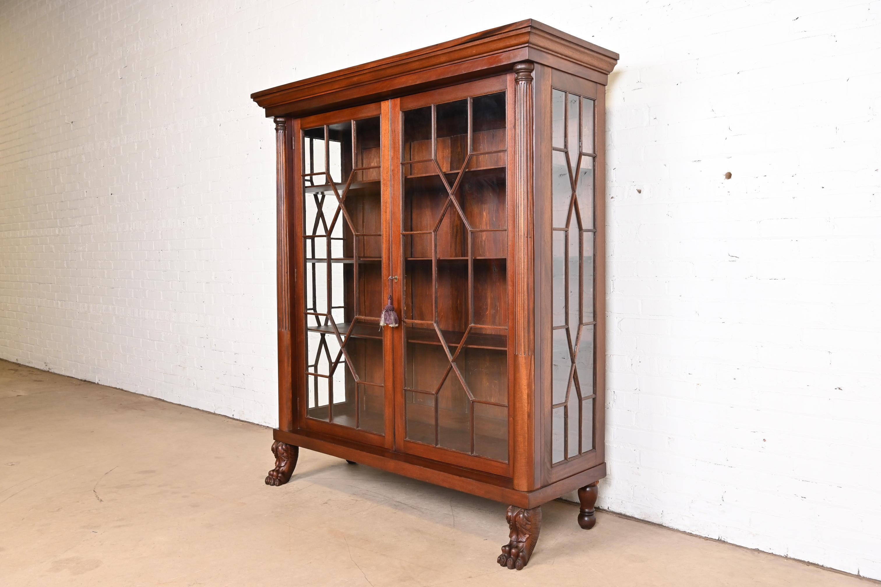 19th Century Antique American Empire Carved Mahogany Bookcase in the Manner of R.J. Horner For Sale