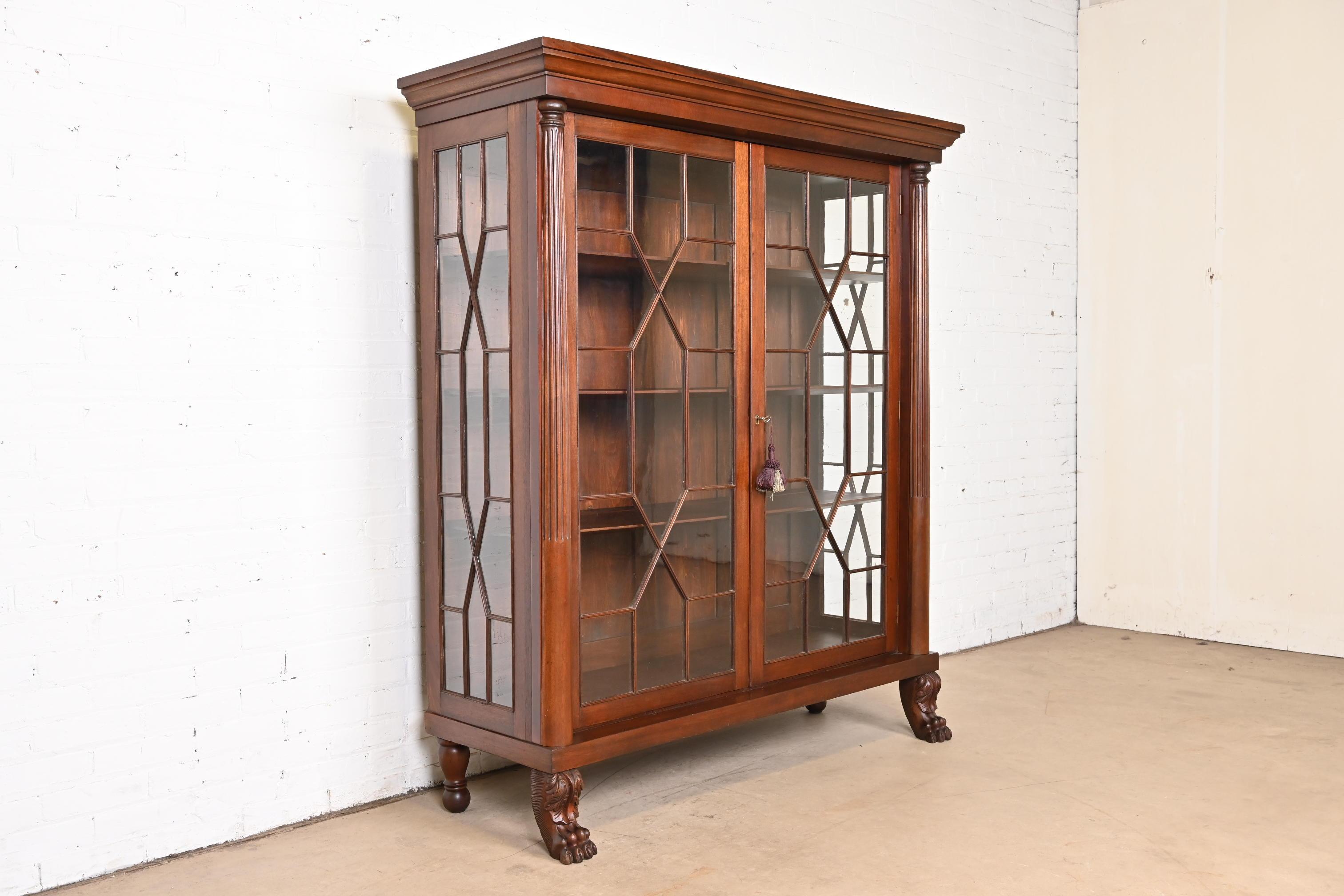 Antique American Empire Carved Mahogany Bookcase in the Manner of R.J. Horner For Sale 1
