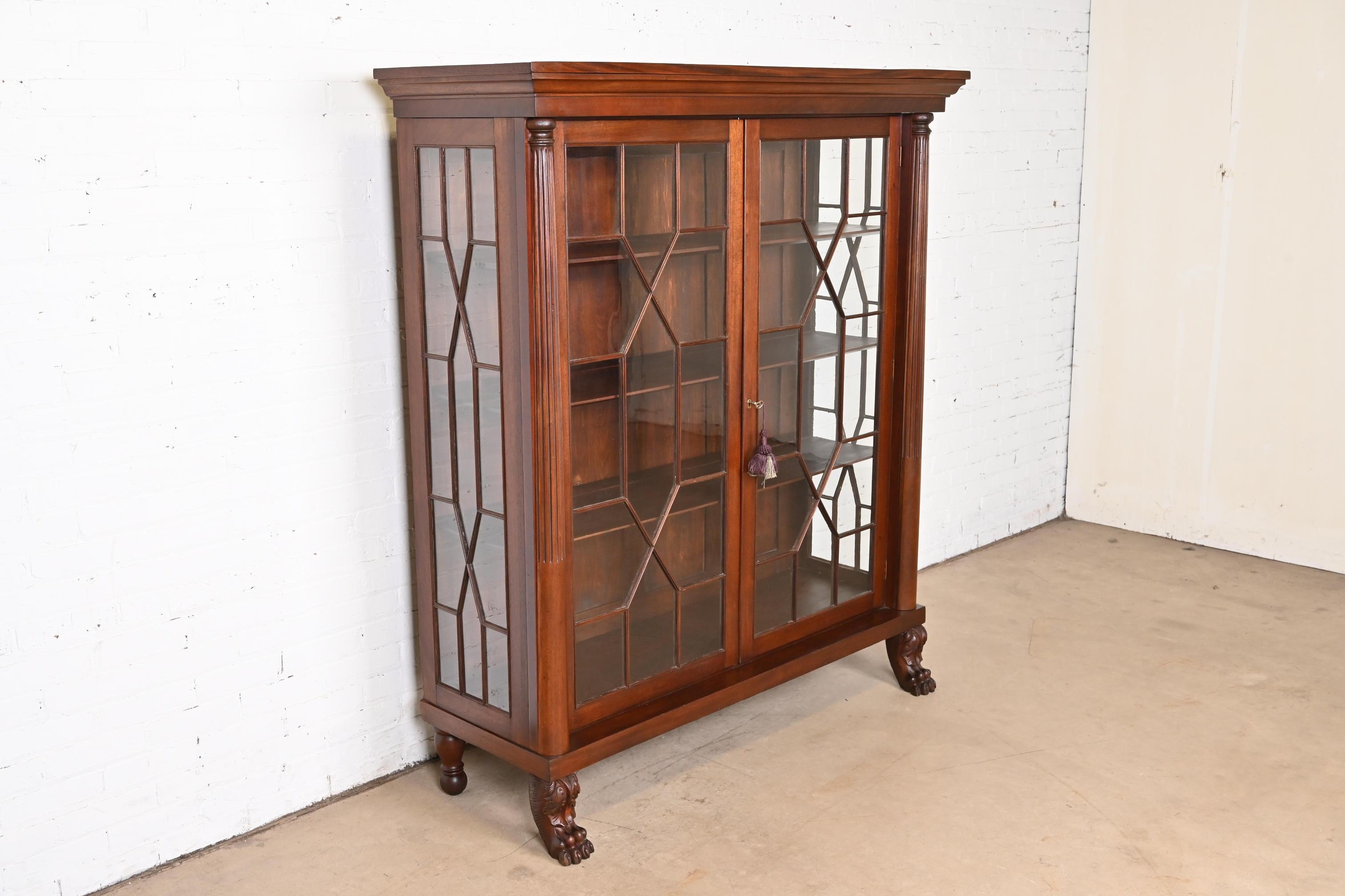 Antique American Empire Carved Mahogany Bookcase in the Manner of R.J. Horner For Sale 2