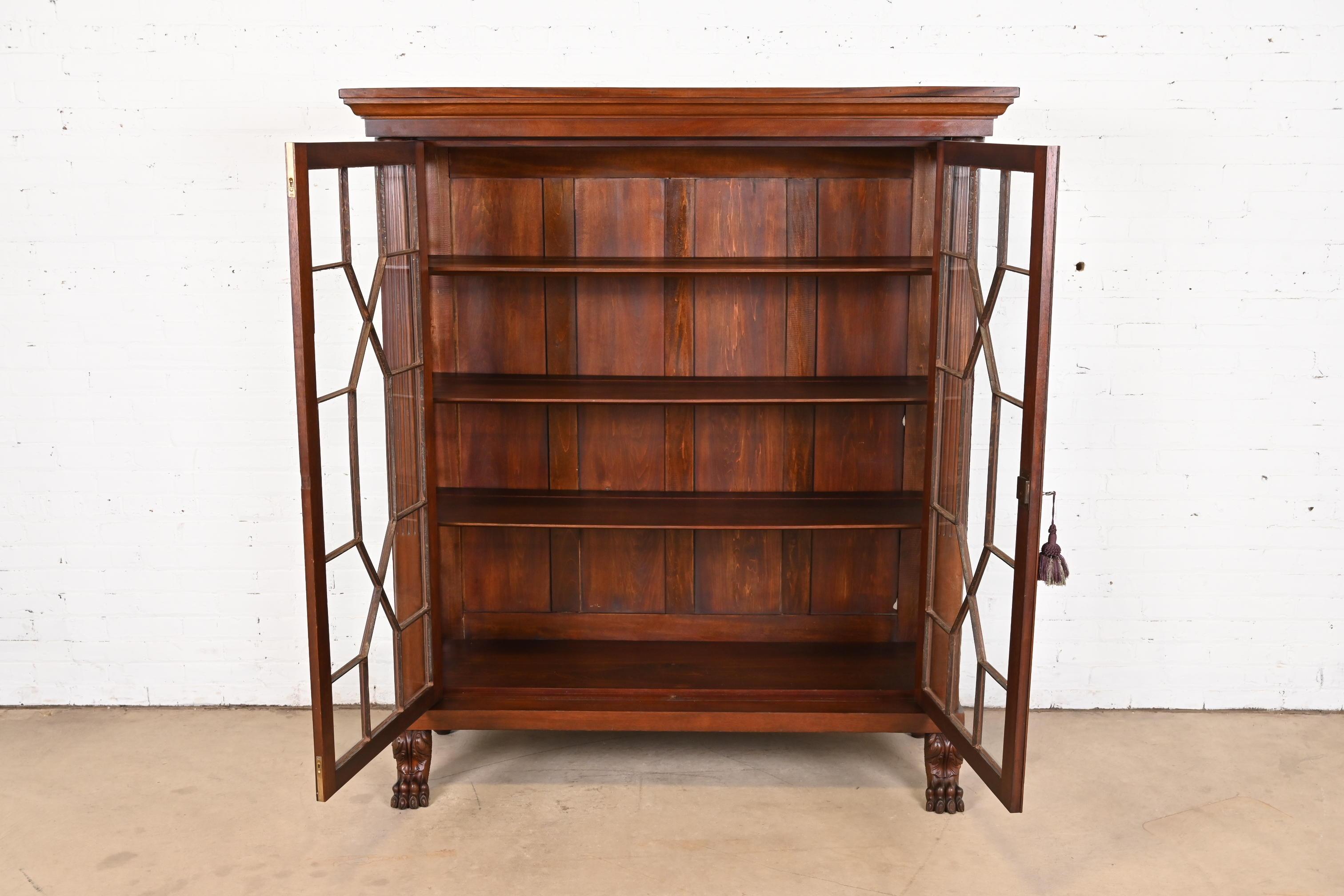 Antique American Empire Carved Mahogany Bookcase in the Manner of R.J. Horner For Sale 3