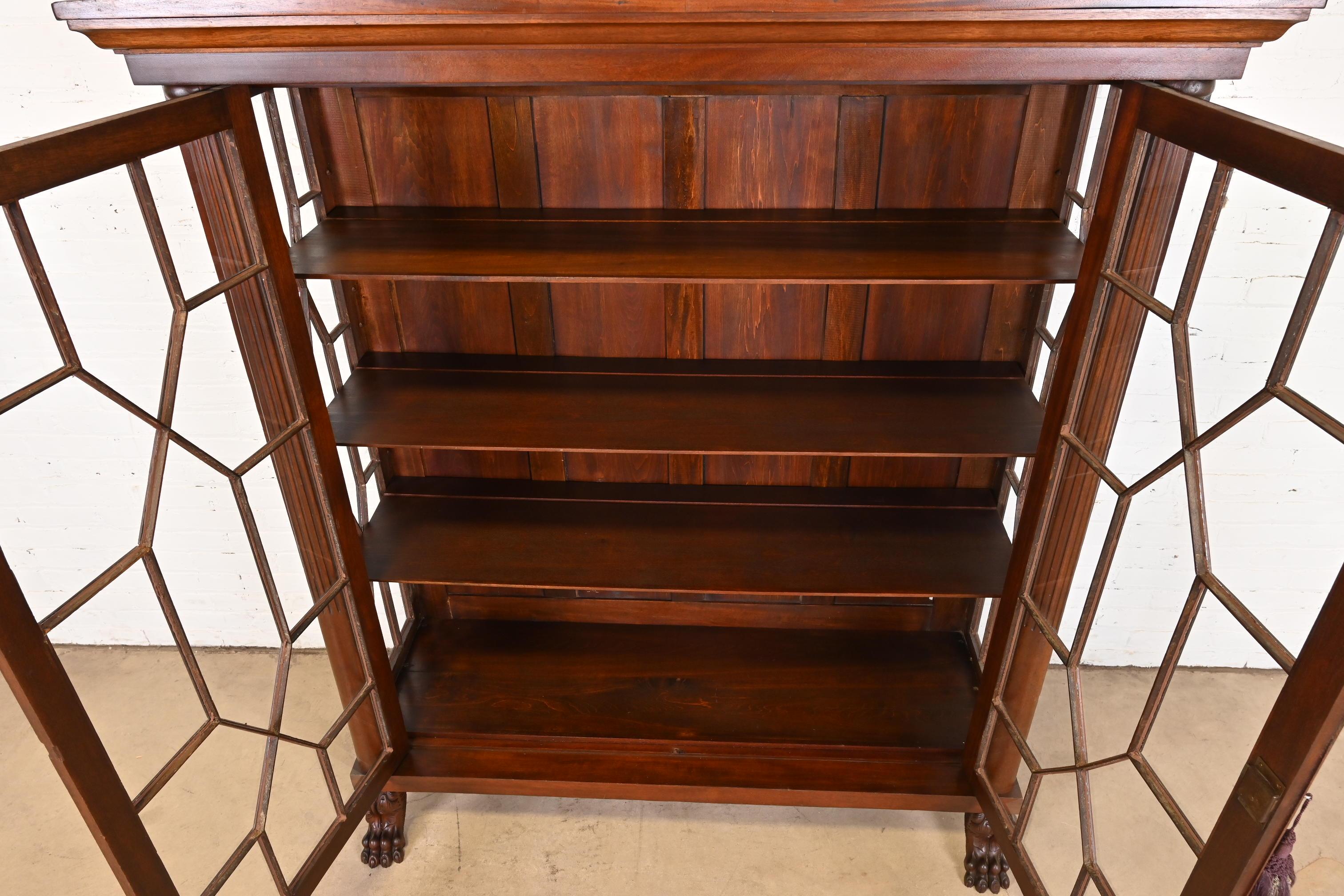 Antique American Empire Carved Mahogany Bookcase in the Manner of R.J. Horner For Sale 4