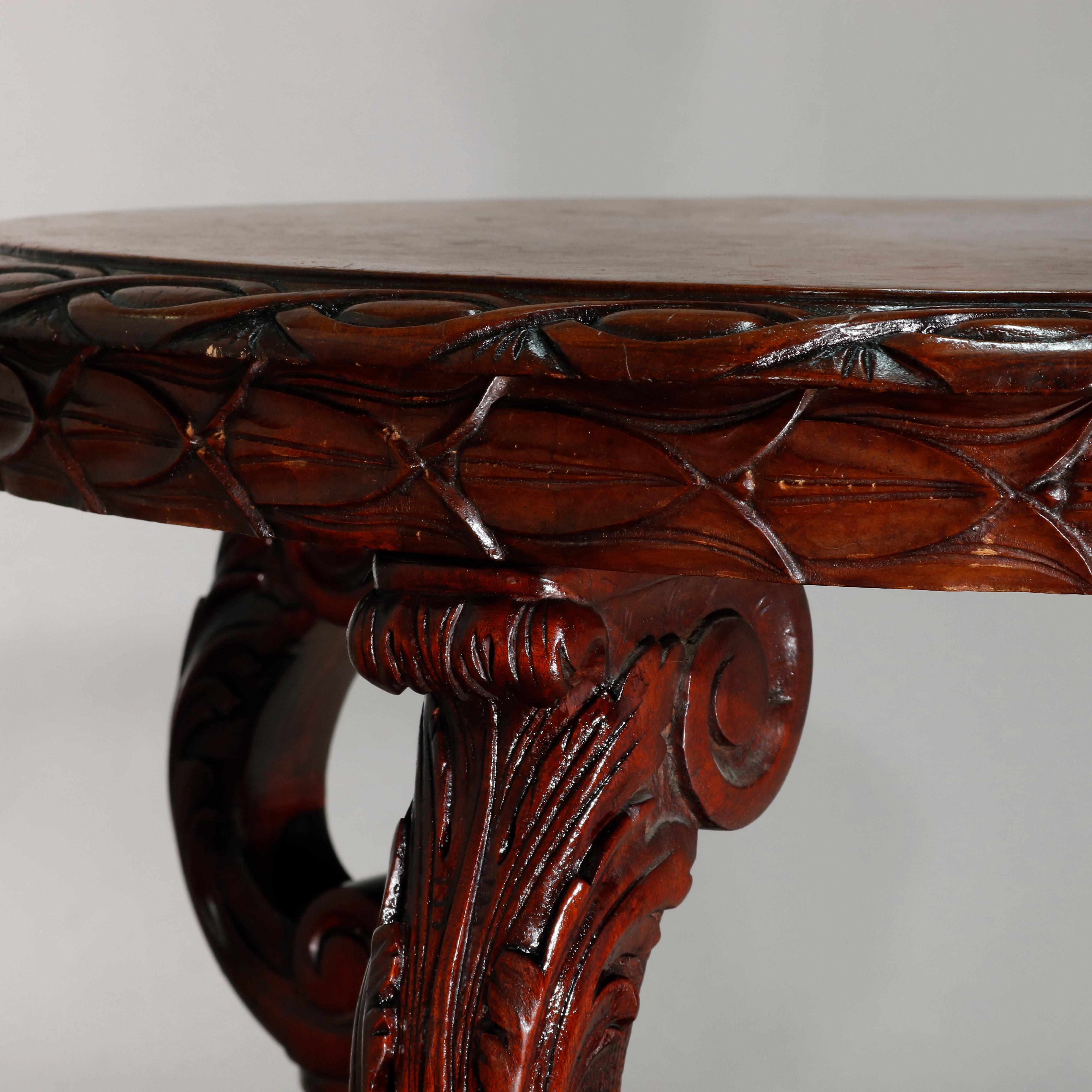 19th Century Antique American Empire Carved Mahogany Center Table, circa 1890