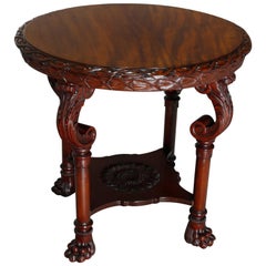 Antique American Empire Carved Mahogany Center Table, circa 1890