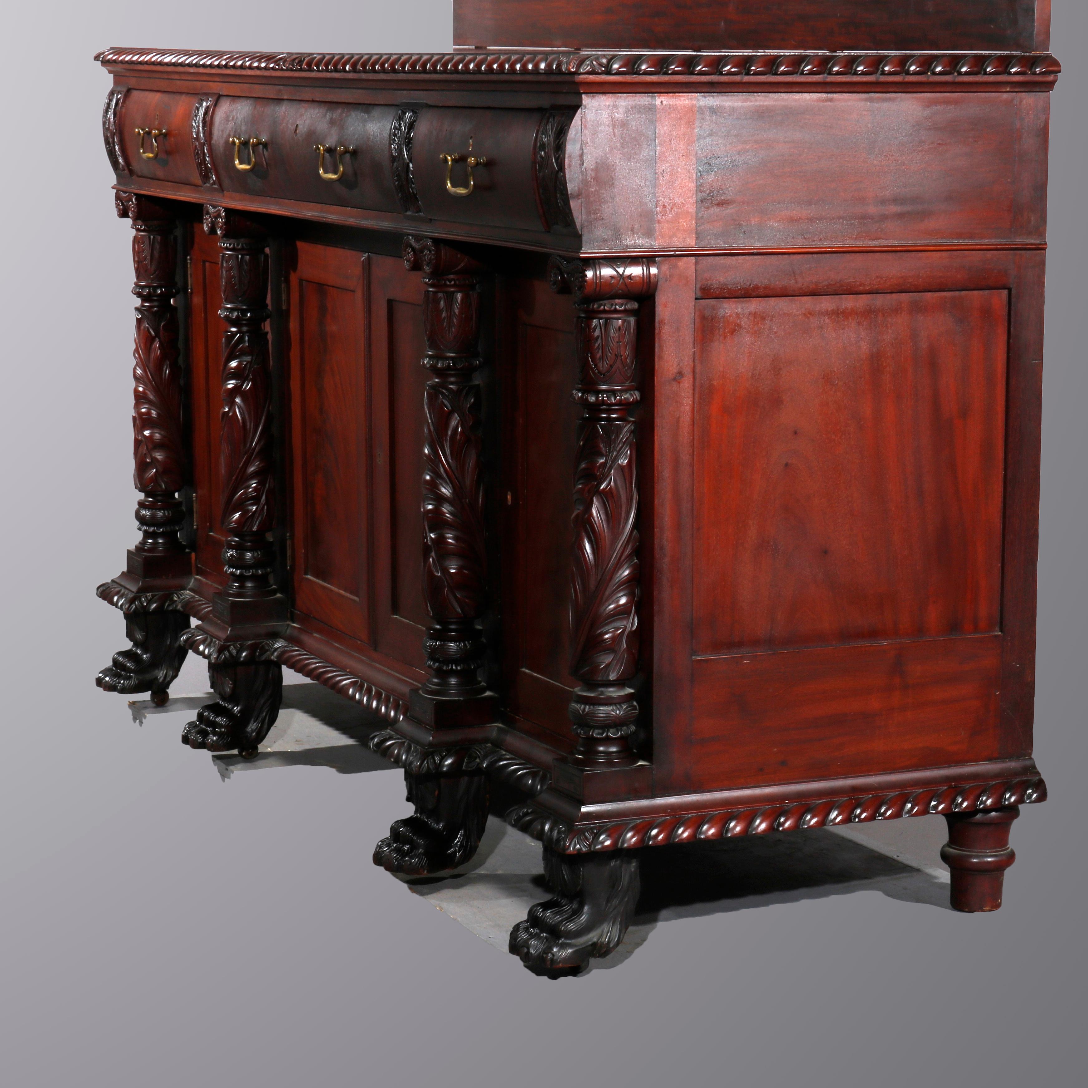 Antique American Empire Carved Mahogany Clawfoot Sideboard, 19th Century 5