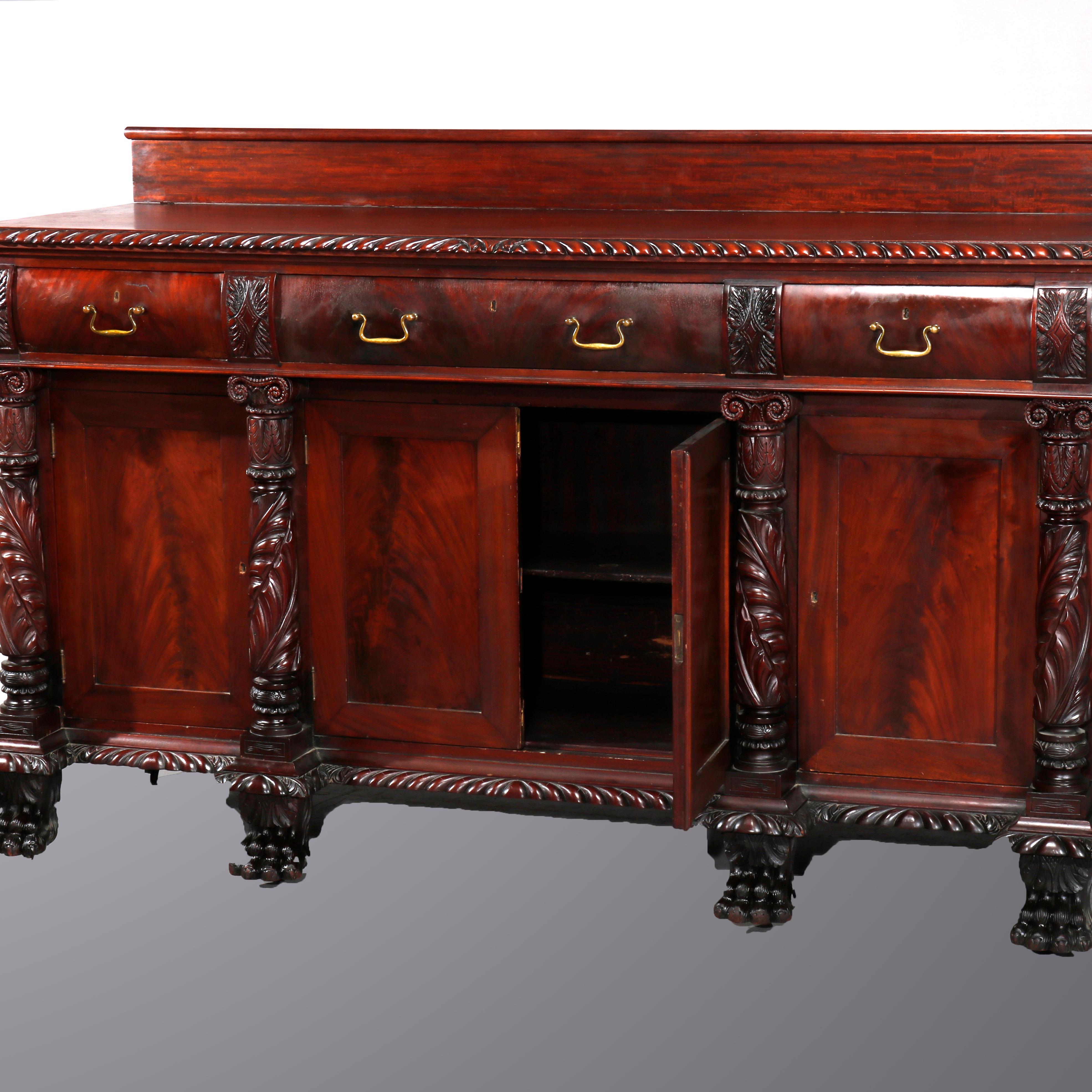 Antique American Empire Carved Mahogany Clawfoot Sideboard, 19th Century 11