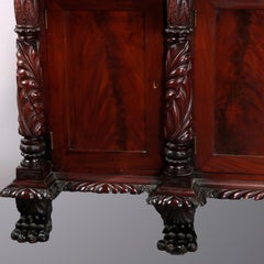 Antique American Empire Carved Mahogany Clawfoot Sideboard, 19th Century