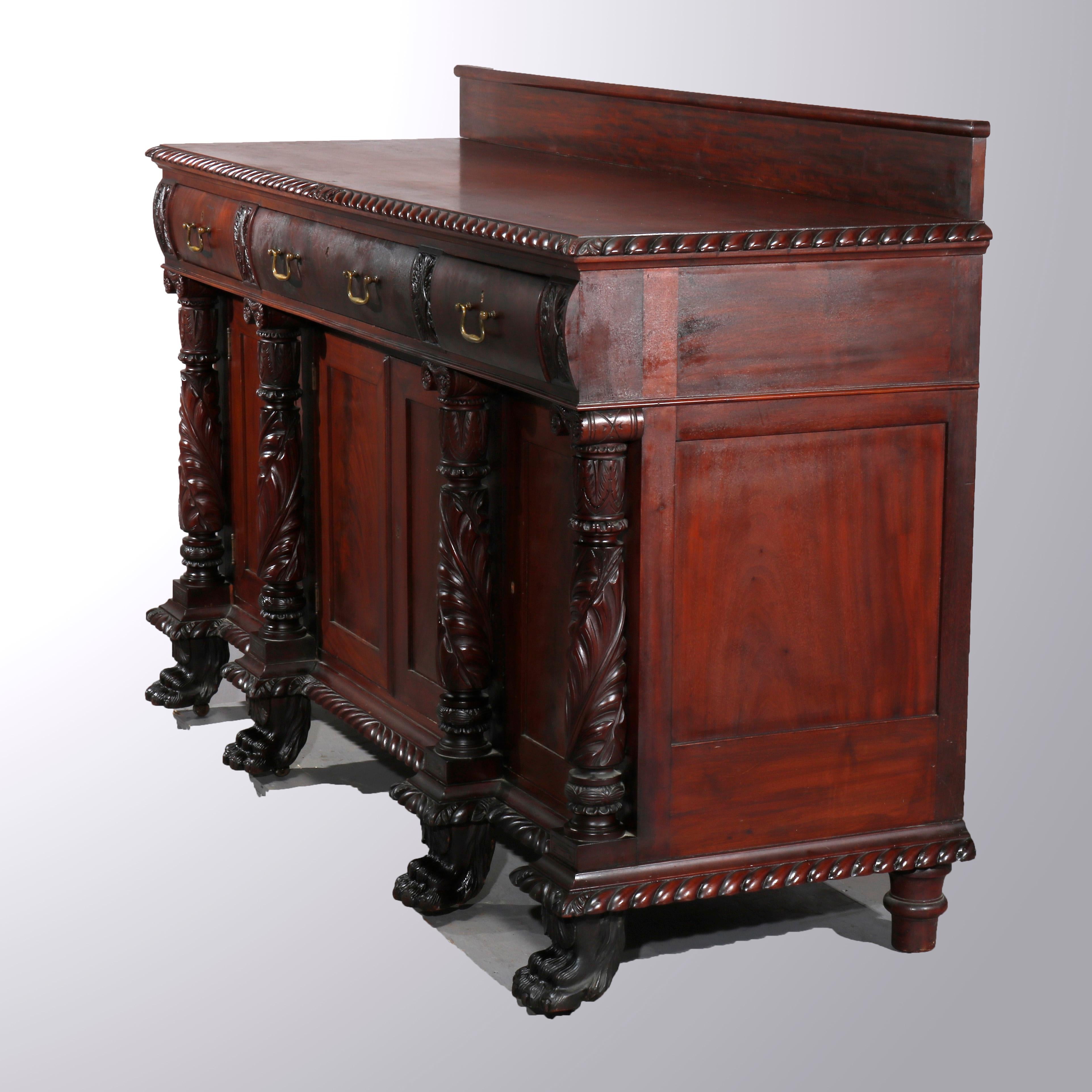 Antique American Empire Carved Mahogany Clawfoot Sideboard, 19th