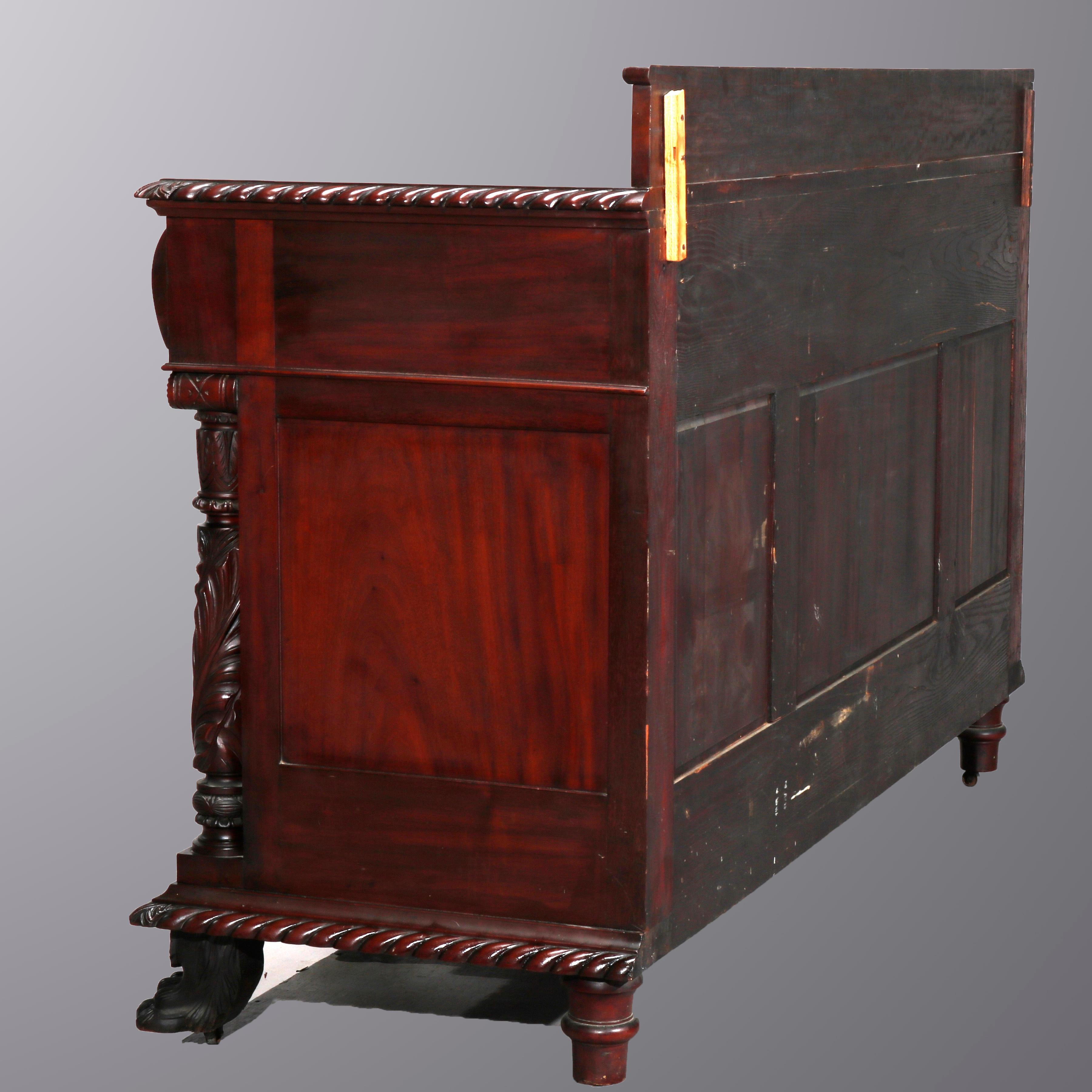Metal Antique American Empire Carved Mahogany Clawfoot Sideboard, 19th Century