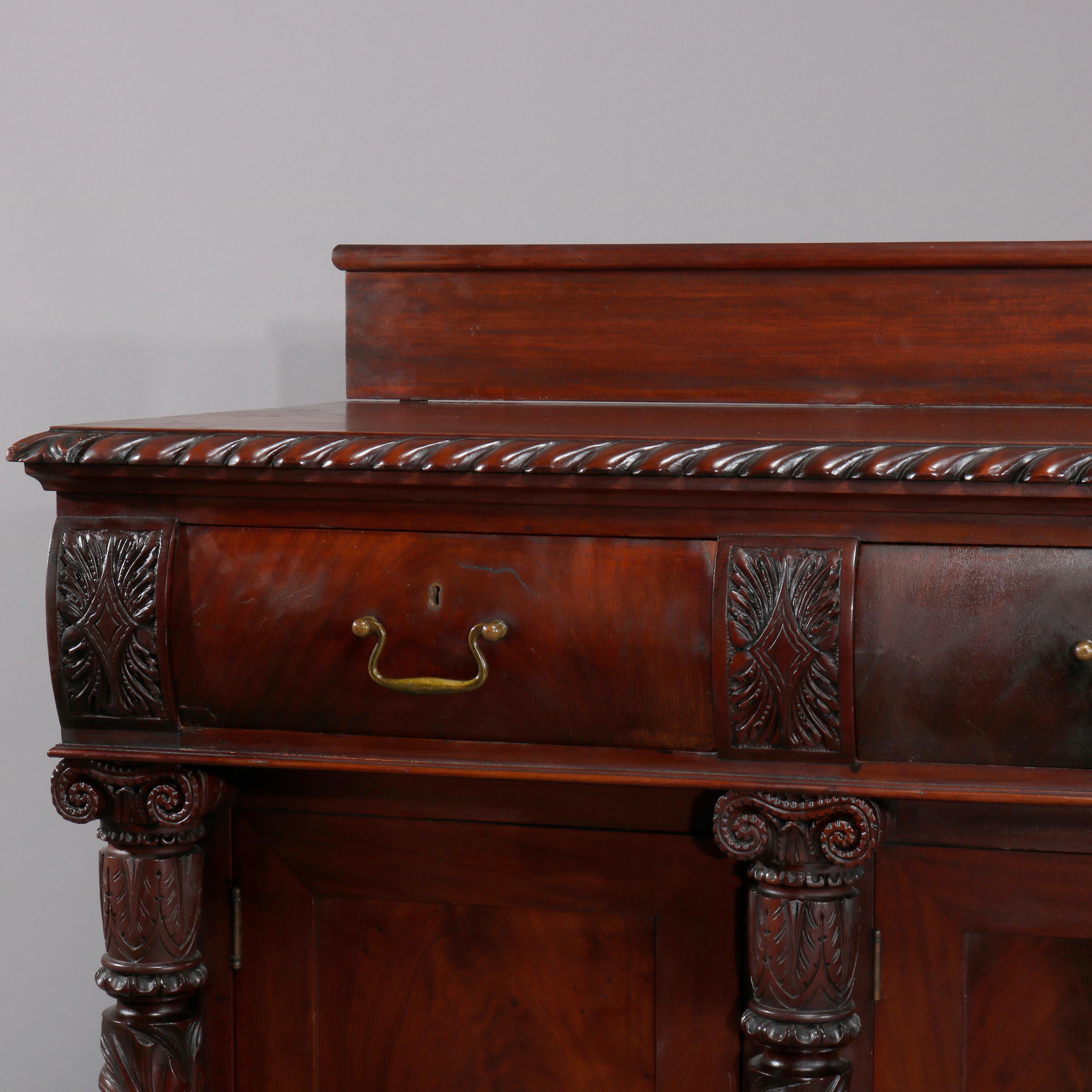 Antique American Empire Carved Mahogany Clawfoot Sideboard, 19th Century 2
