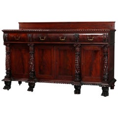 Antique American Empire Carved Mahogany Clawfoot Sideboard, 19th Century
