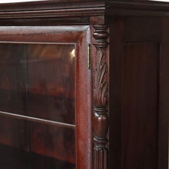 Antique American Empire Carved Mahogany Double Door Bookcase Early 20thC