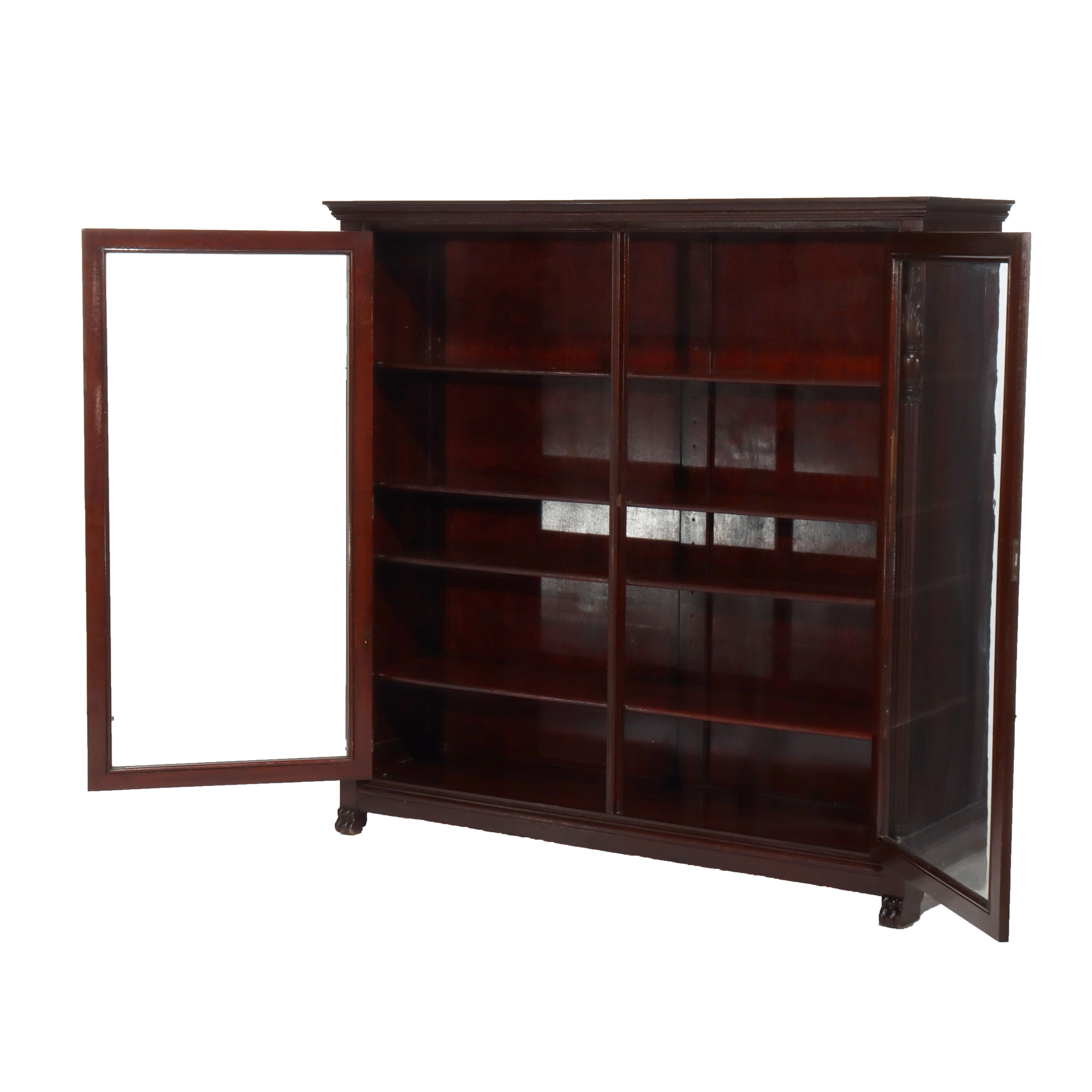 Antiguo Imperio Americano Librería de caoba tallada de doble puerta Principios del siglo XX Caoba en venta