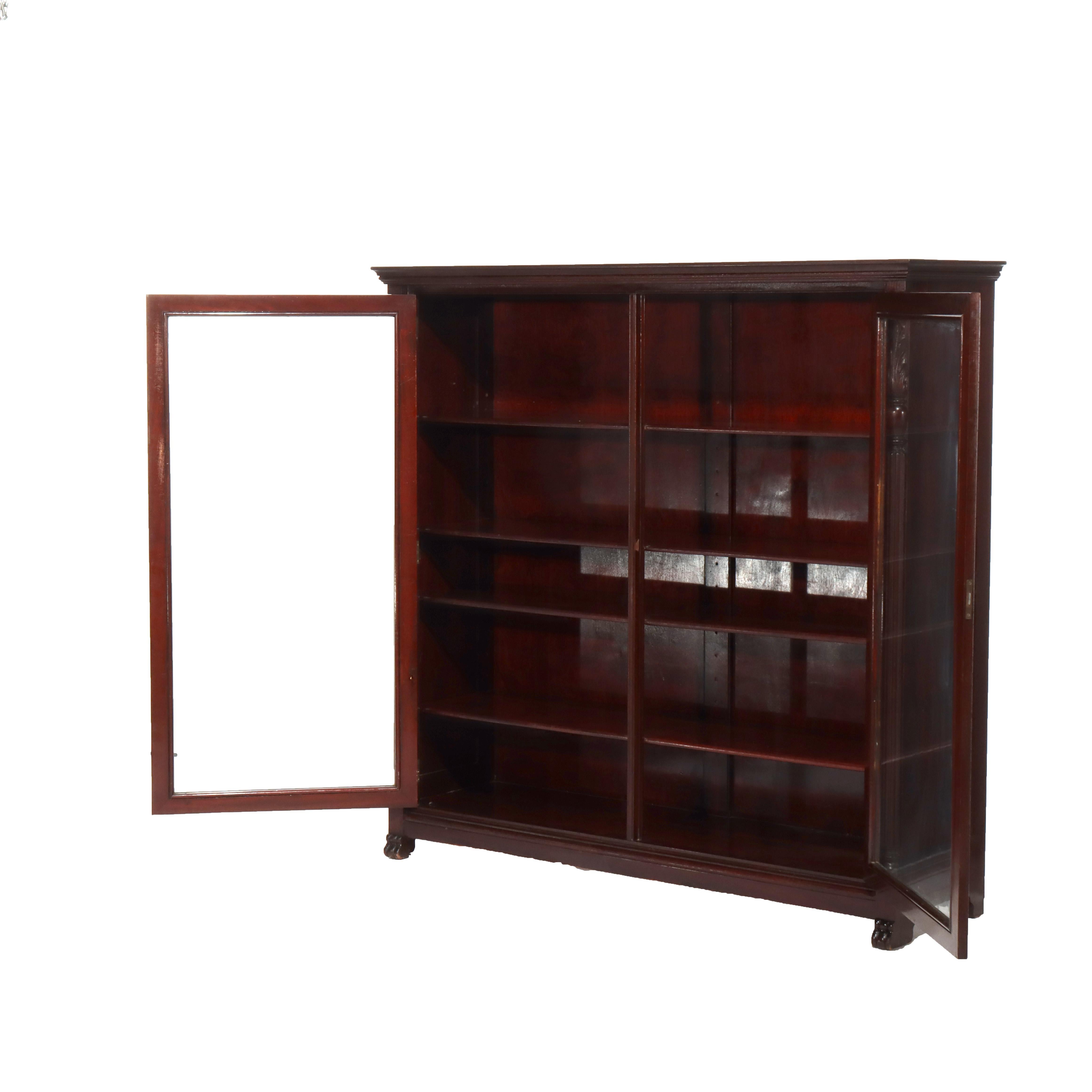 Antiguo Imperio Americano Librería de caoba tallada de doble puerta Principios del siglo XX en venta 1