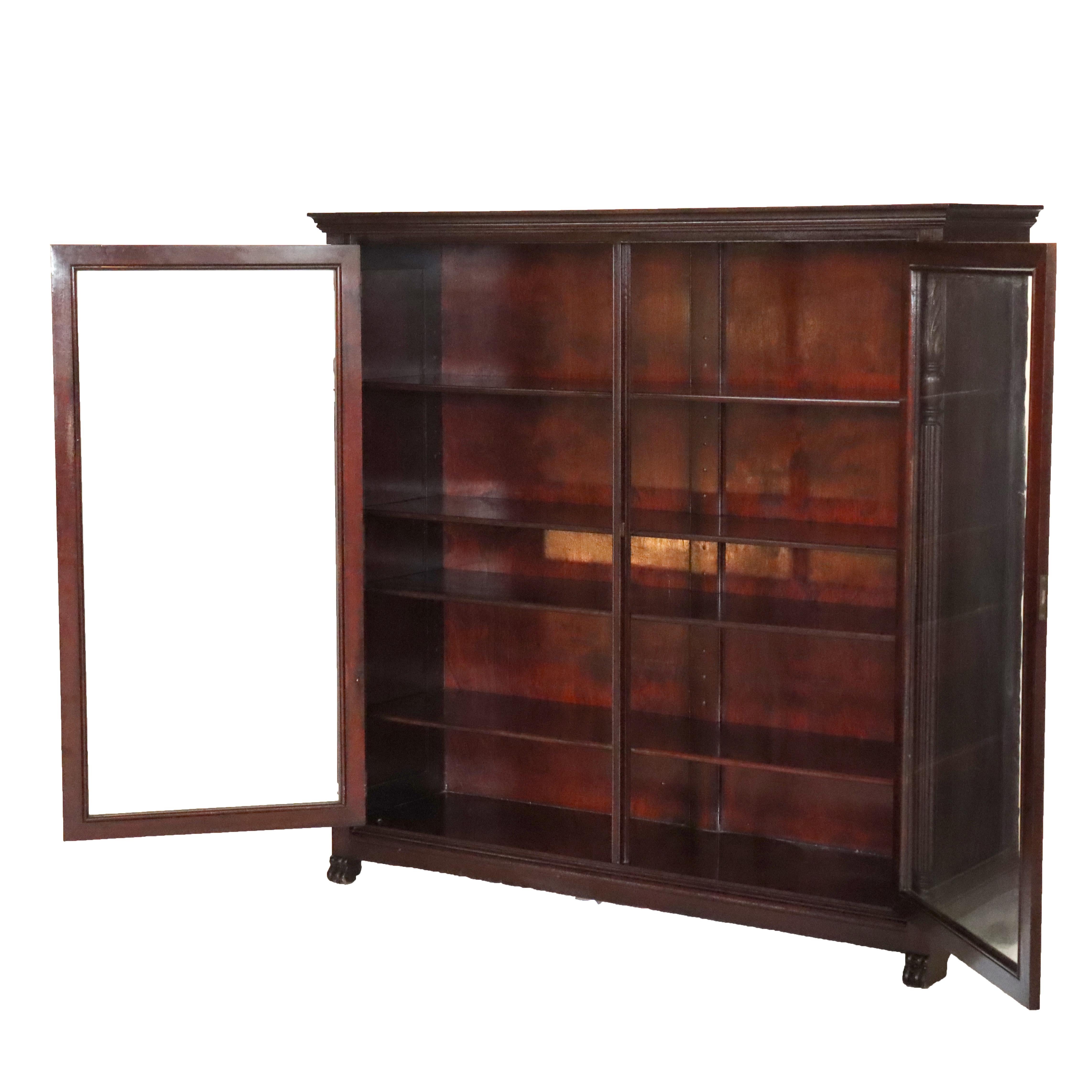 Antiguo Imperio Americano Librería de caoba tallada de doble puerta Principios del siglo XX en venta 2